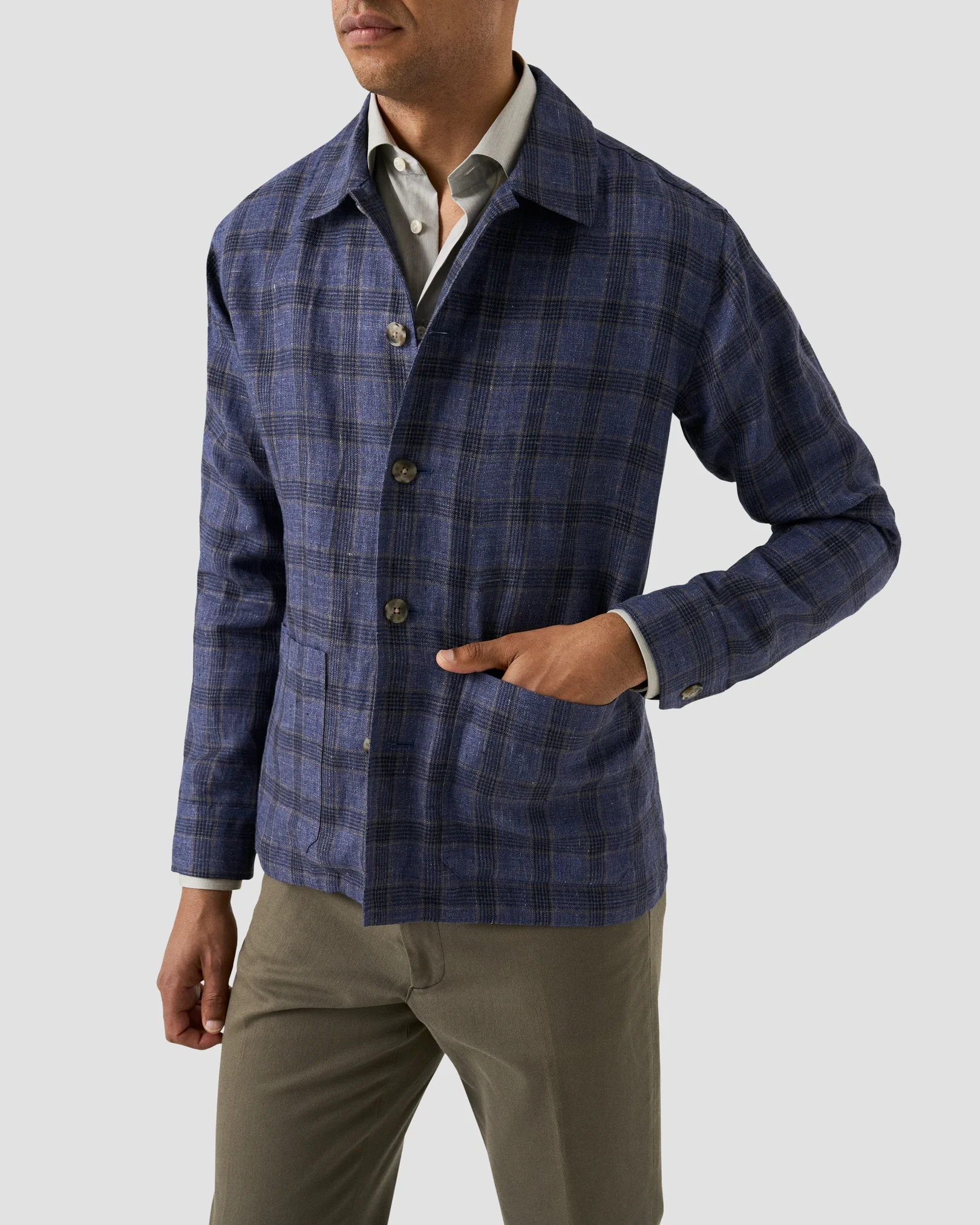 Eton - light green solid fine twill shirt