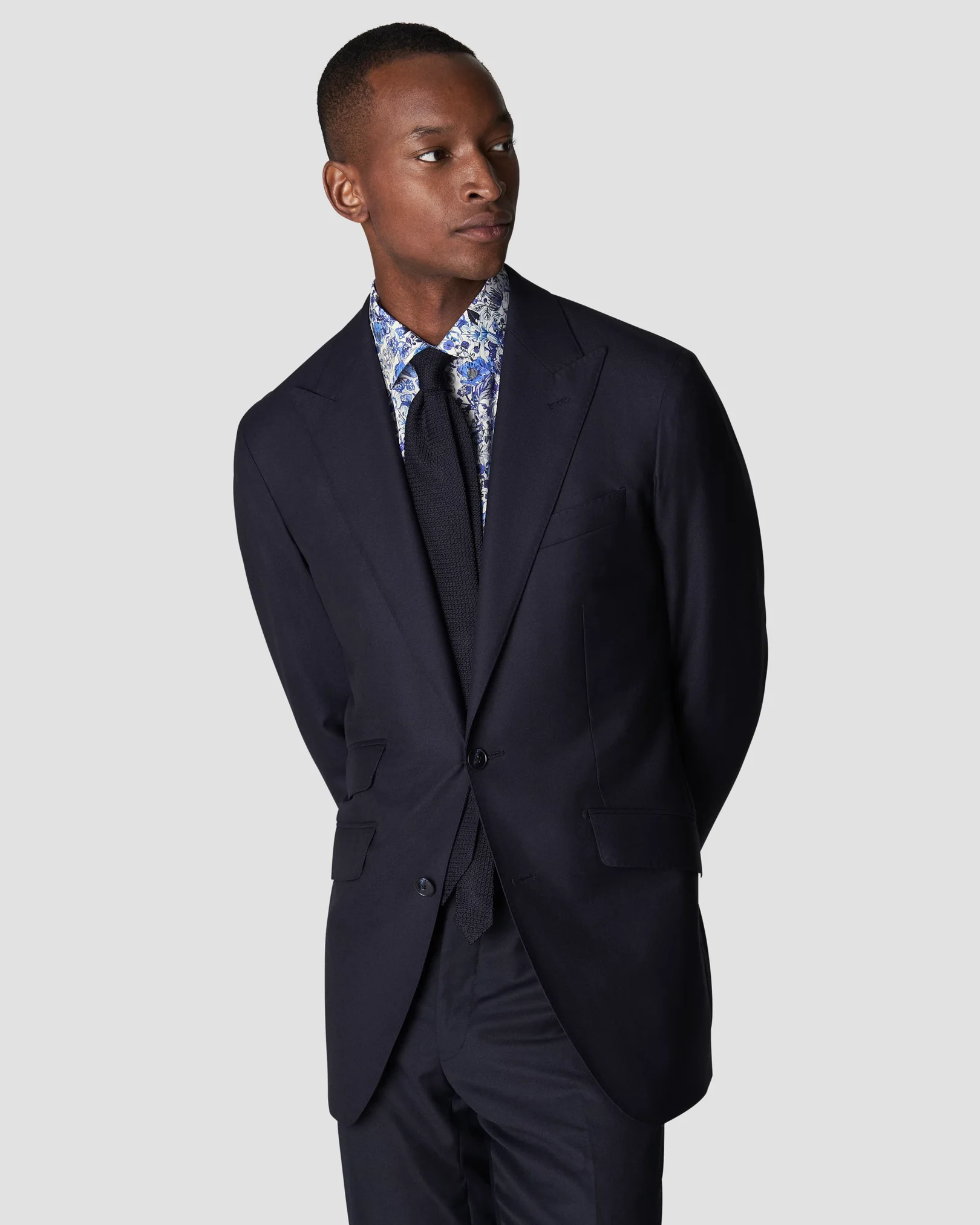 Eton - mid blue signature twill cut floral print