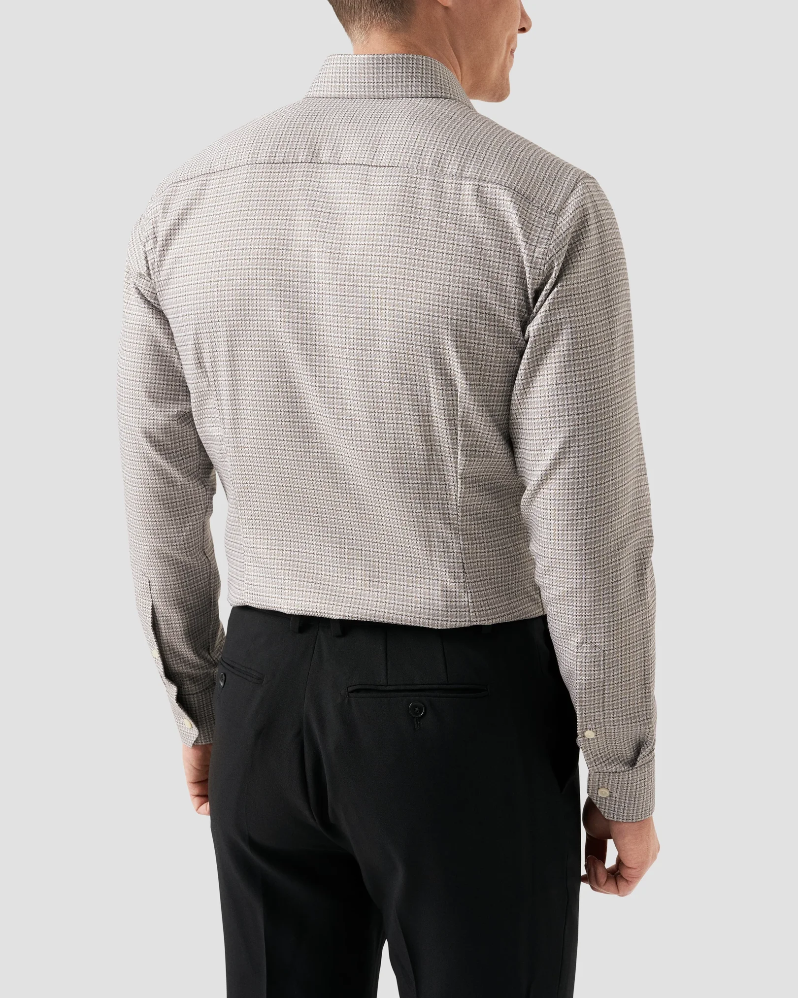 Eton - mid grey checked textured twill