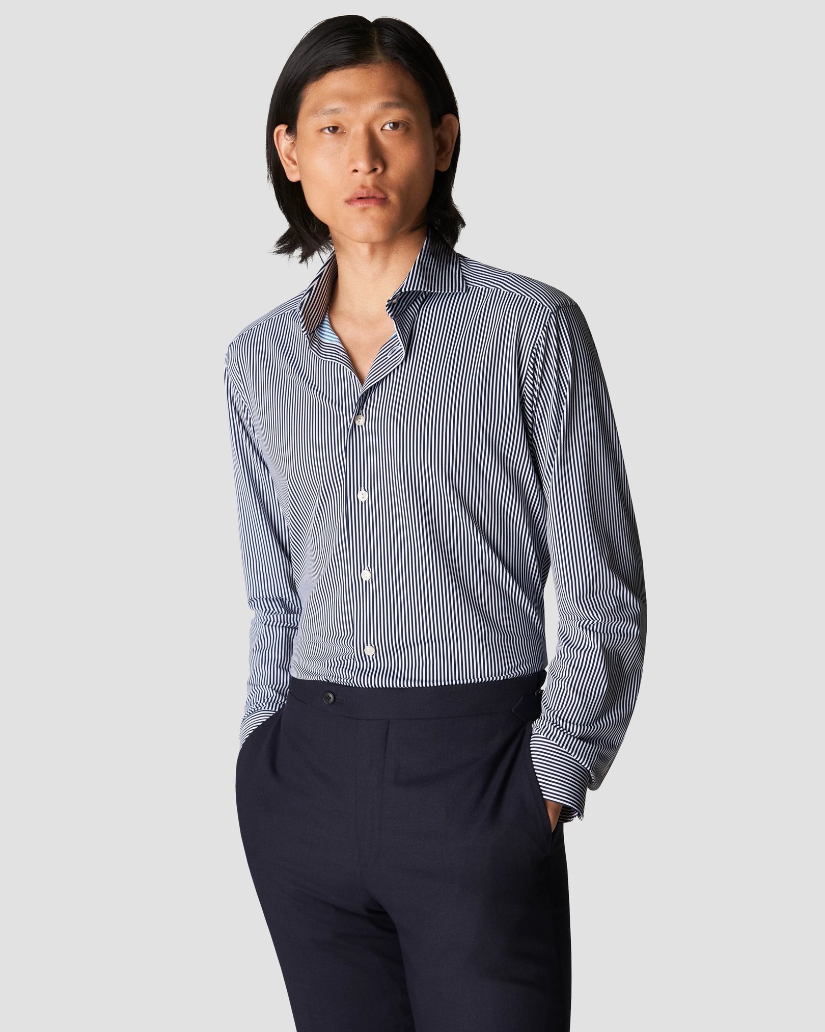 Eton - navy blue four way stretch wide spread