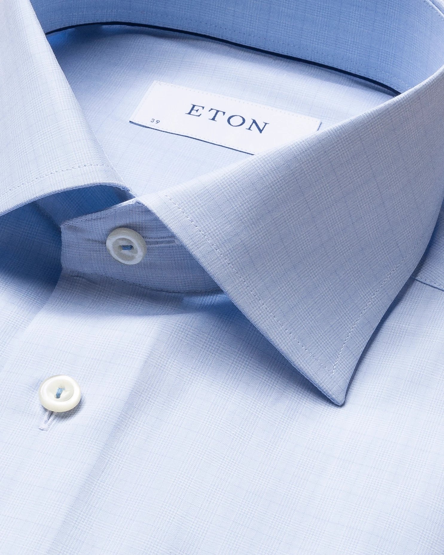 Eton - light blue checked fine twill shirt
