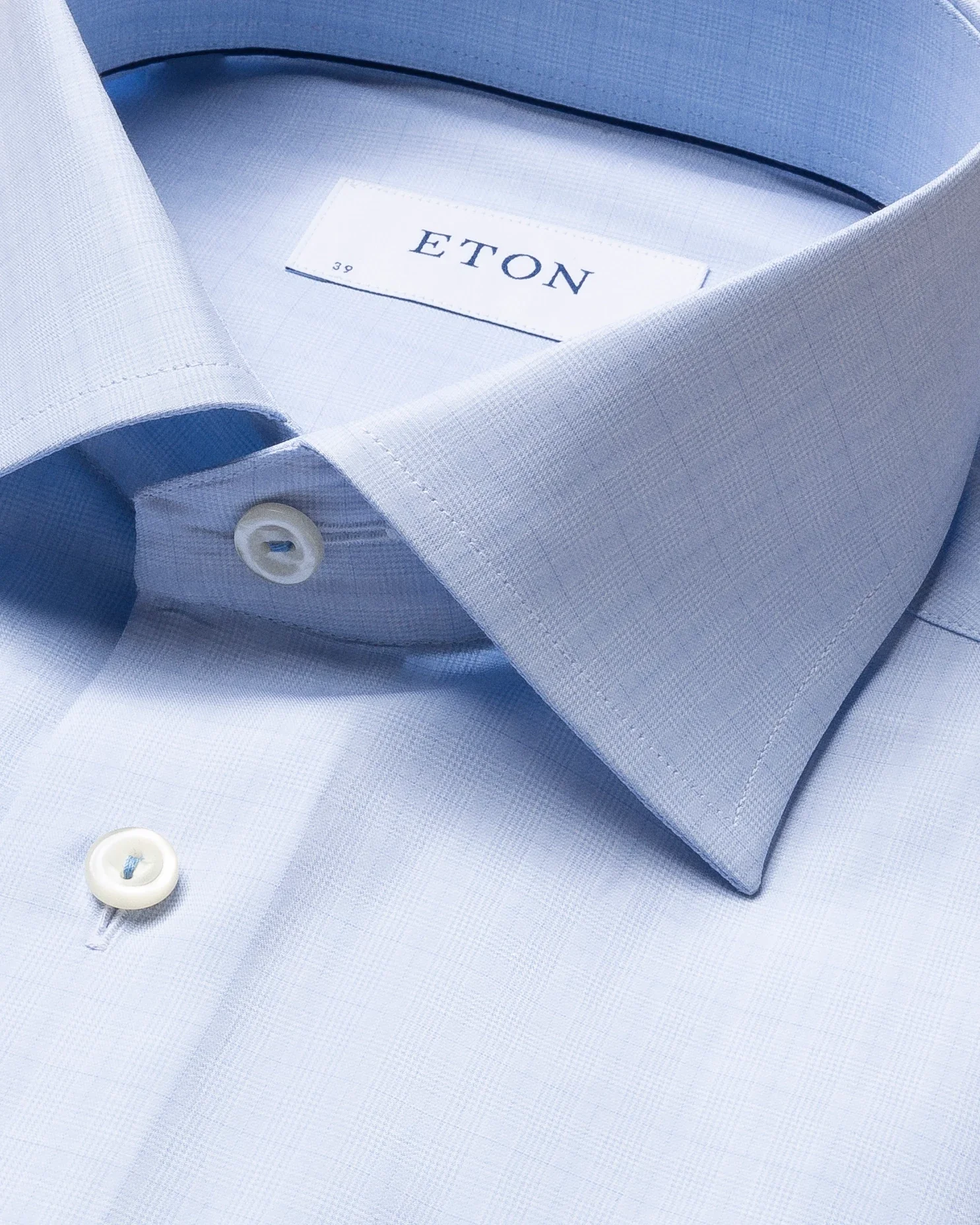 Eton - light blue checked fine twill shirt
