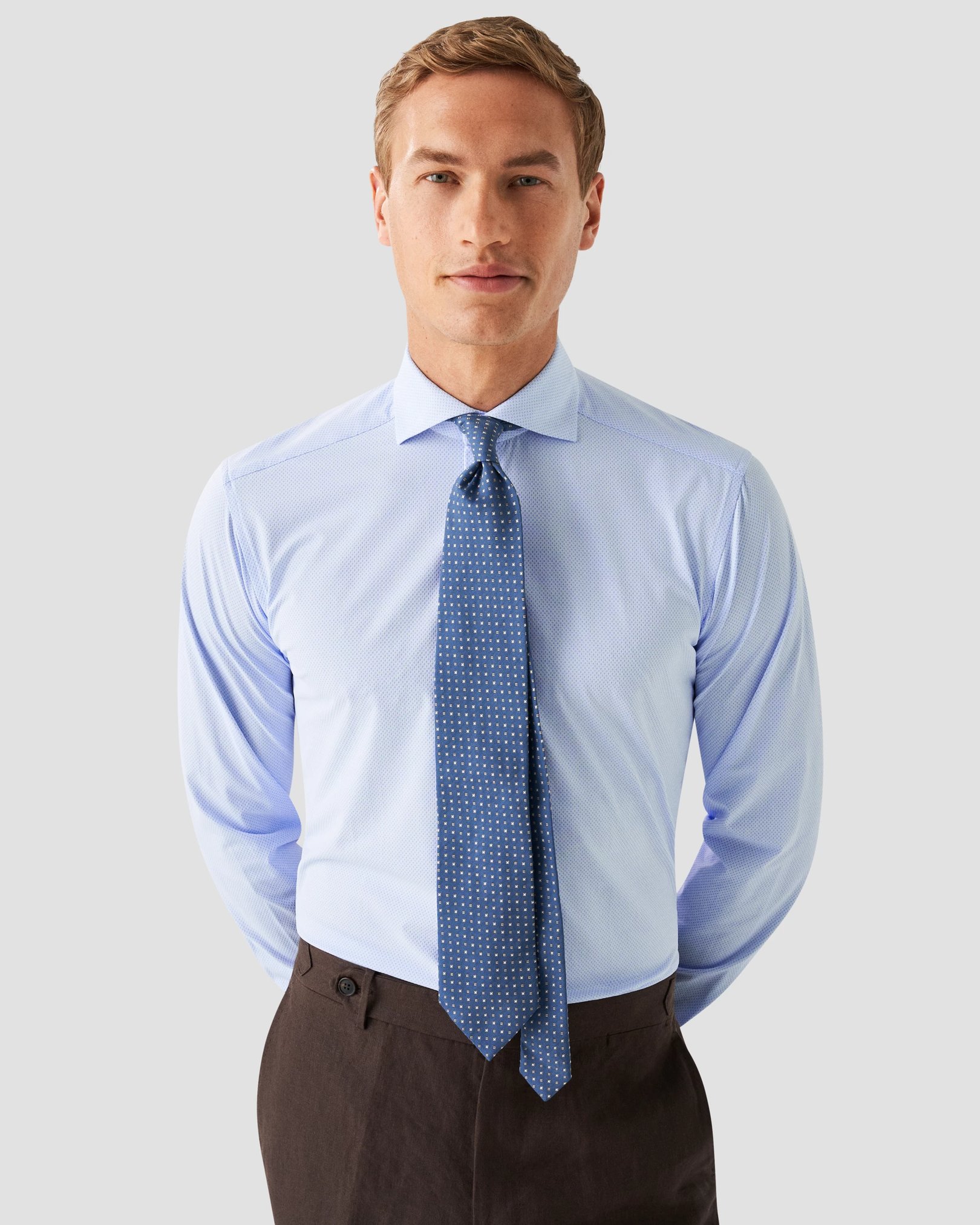 Eton - light blue 4 way stretch wide spread