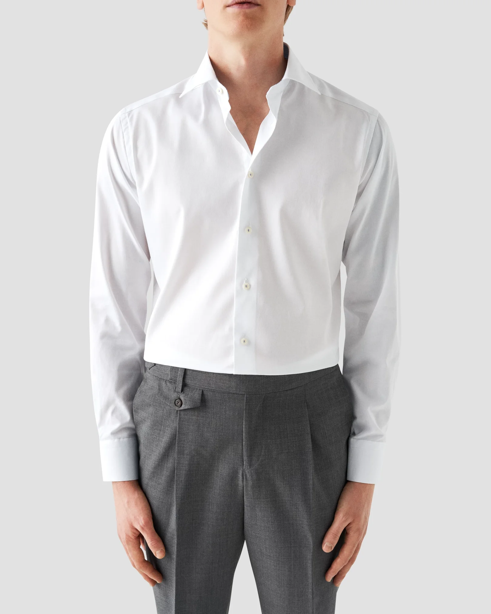 Eton - white twill stretch cut away single slim