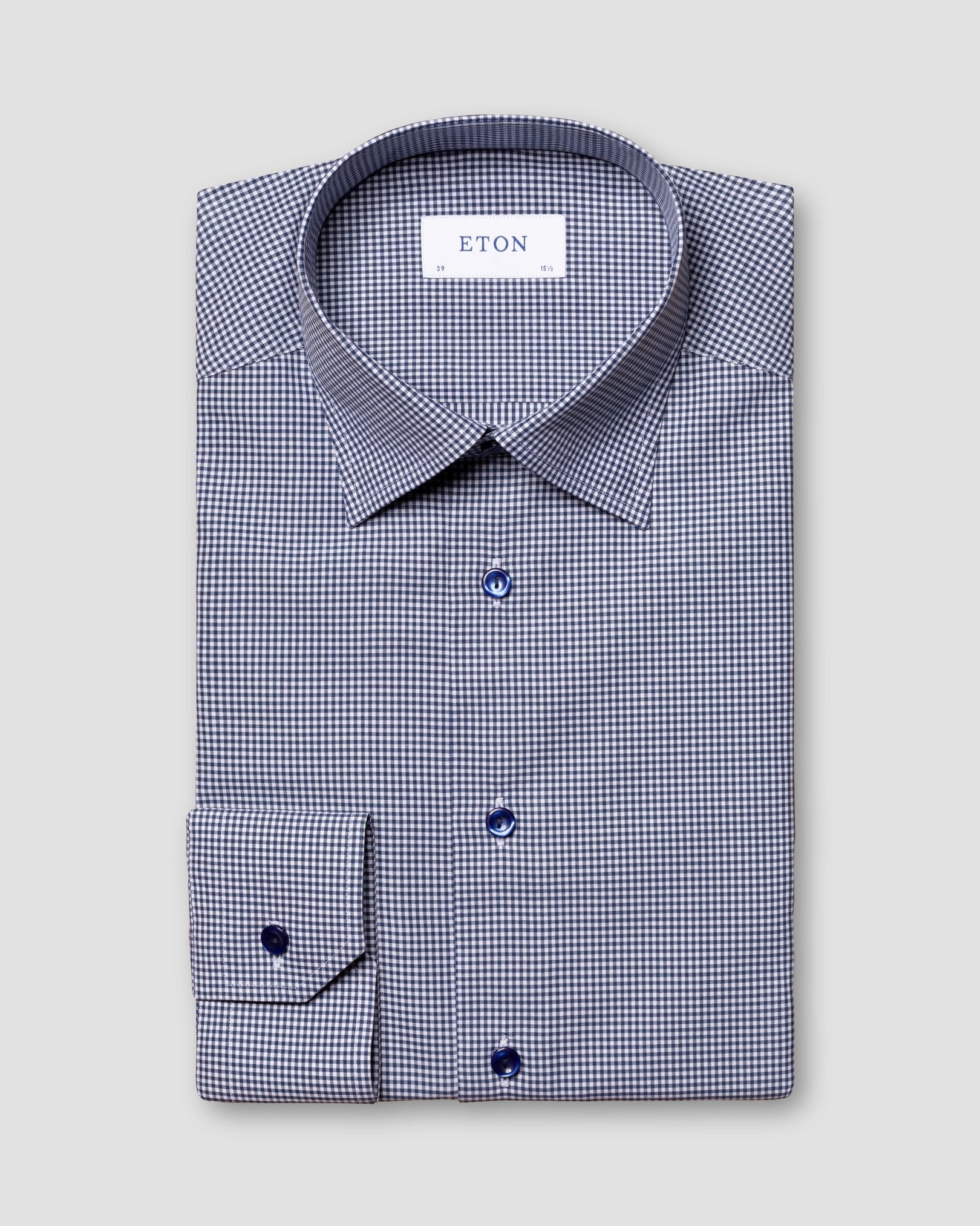 Eton - navy checked fine twill shirt