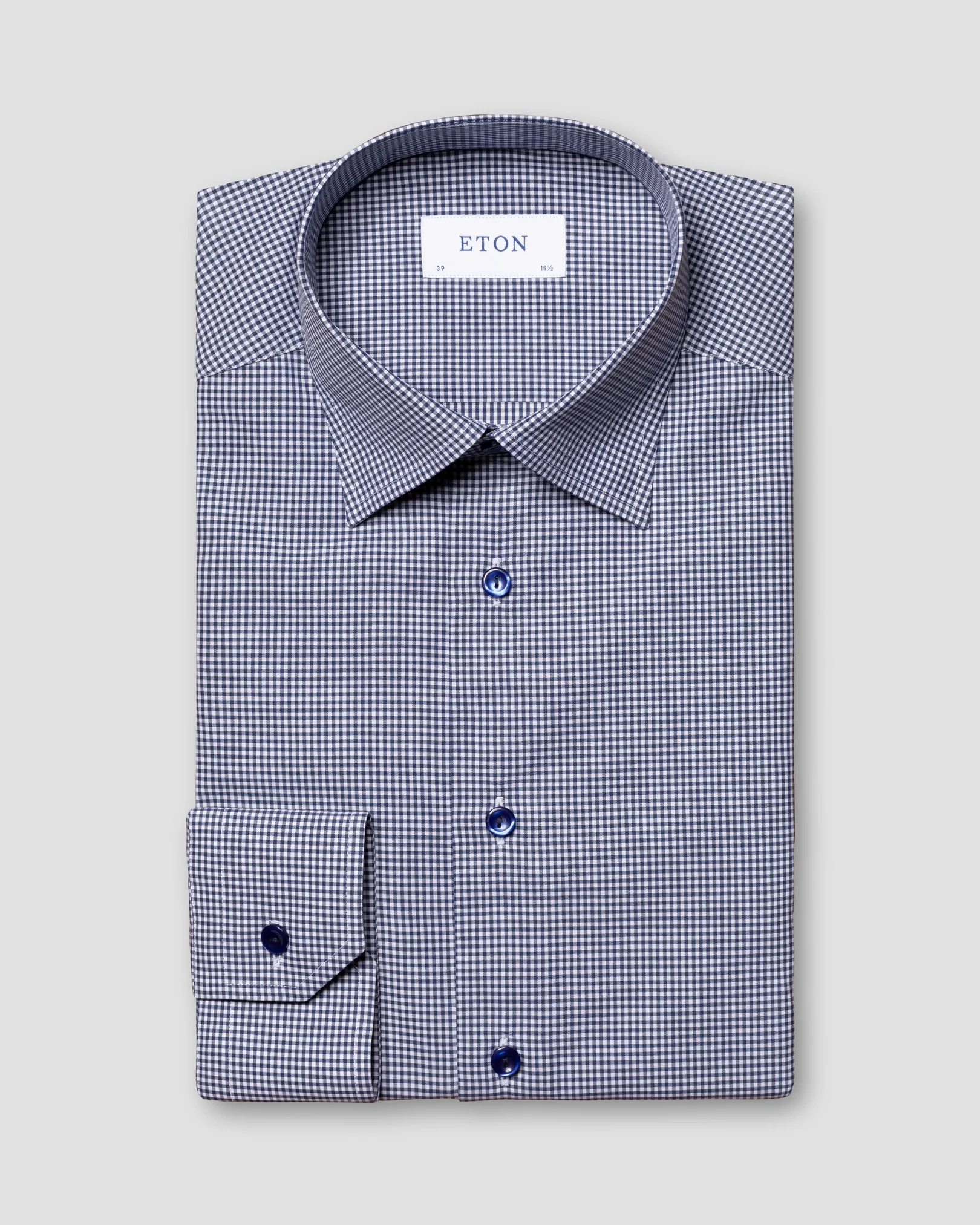 Eton - navy checked fine twill shirt