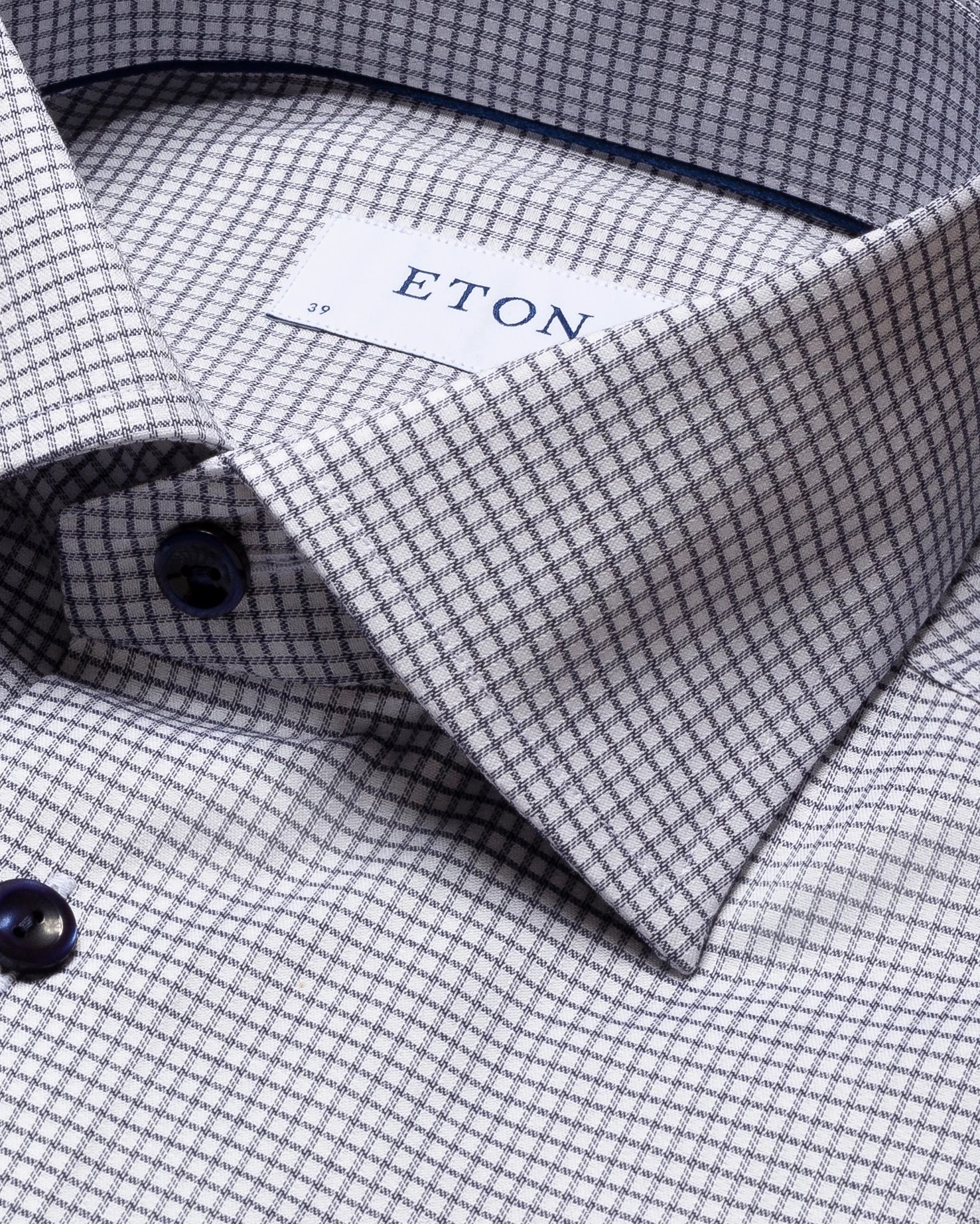 Eton - blue micro check stretch shirt