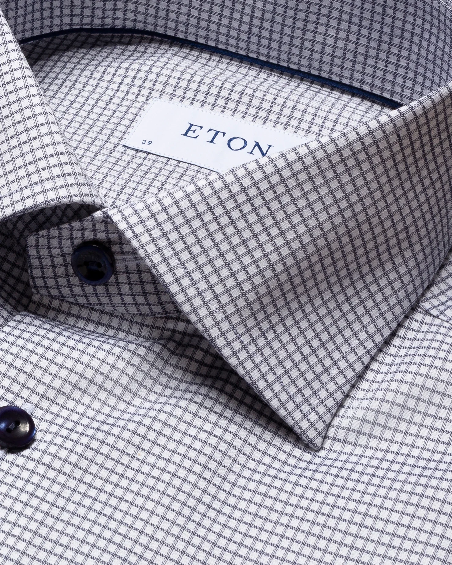 Eton - blue micro check stretch shirt