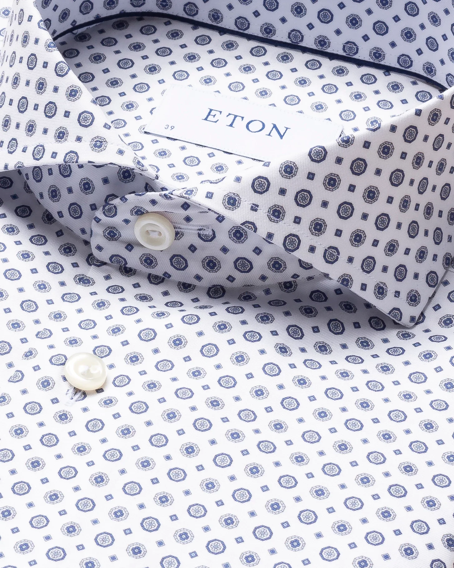 Eton - blue medallion print signature twill shirt extreme cut away