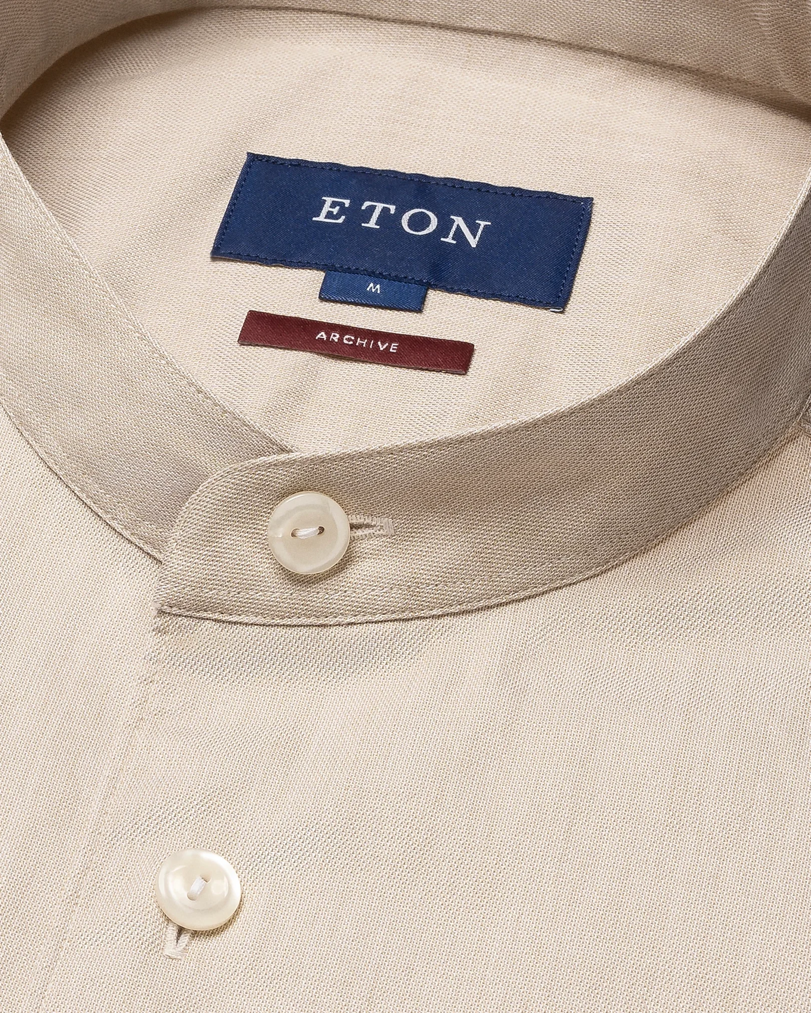 Eton - beige solid twill band collar shirt