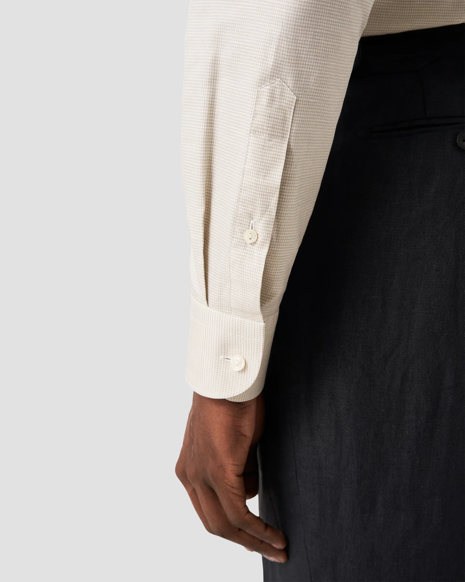 Eton - houndstooth cotton linen shirt wide spread