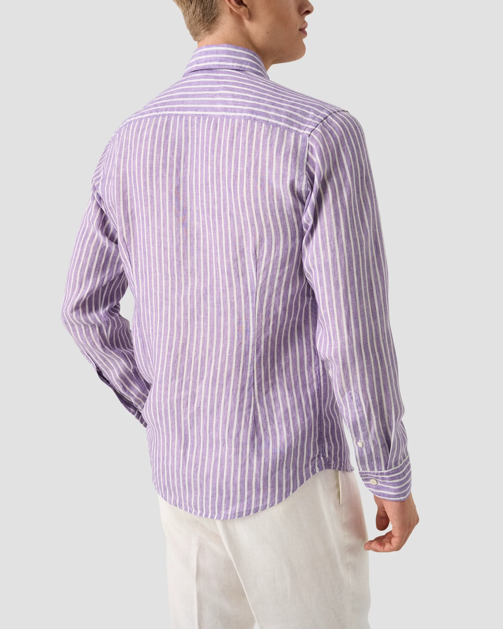 Eton - mid purple striped linen shirt