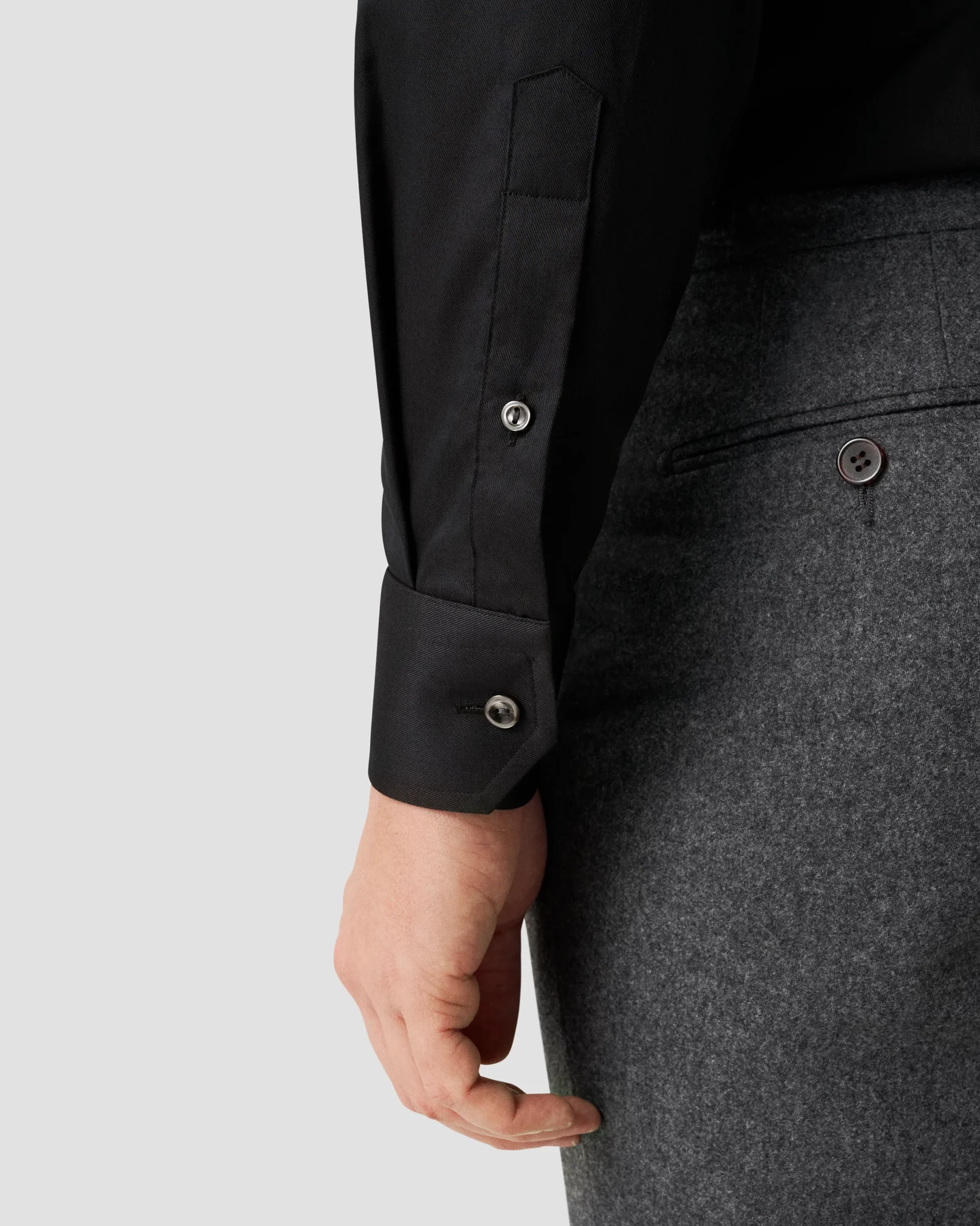 Eton - black twill stretch shirt extreme cut away