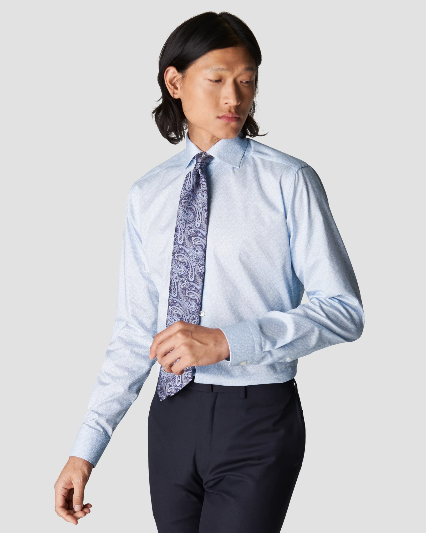 Eton - light blue signature twill flower print