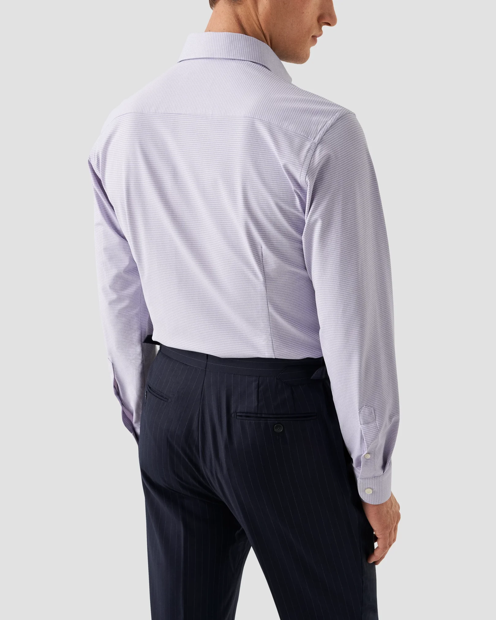 Eton - light purple micro check four way strech shirt