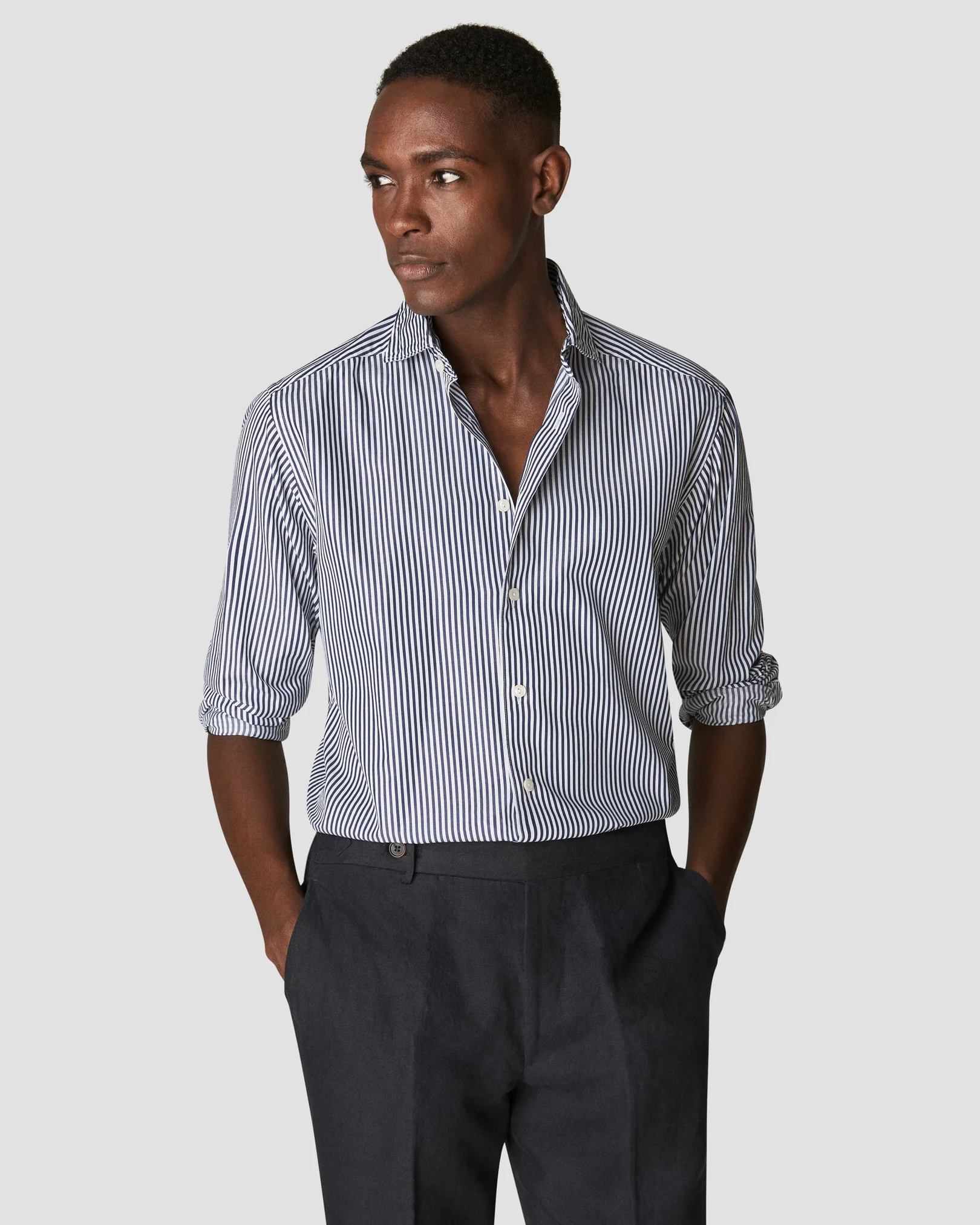 Eton - black twill cotton tencel blend