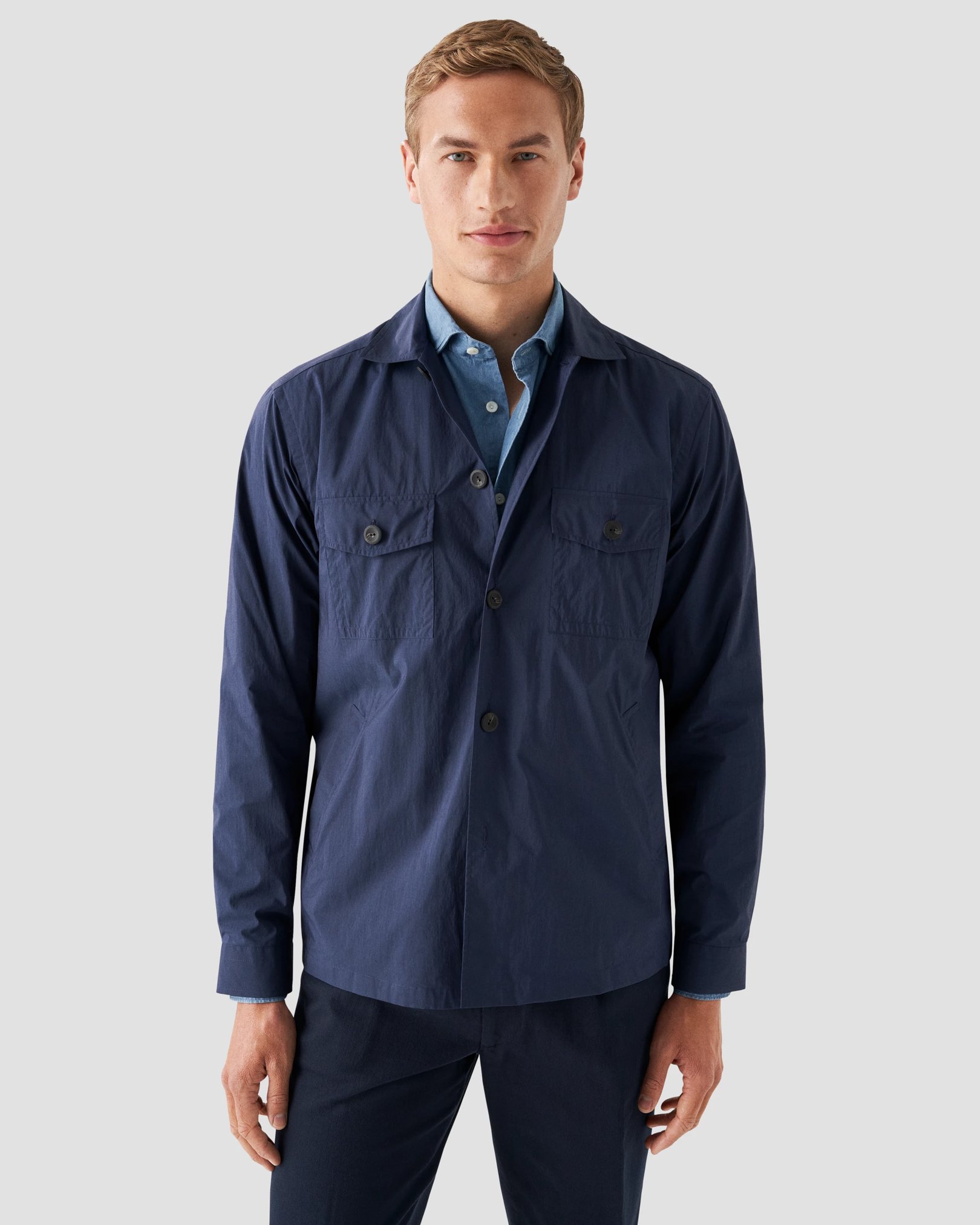 Eton - dark blue indigo wide spread collar