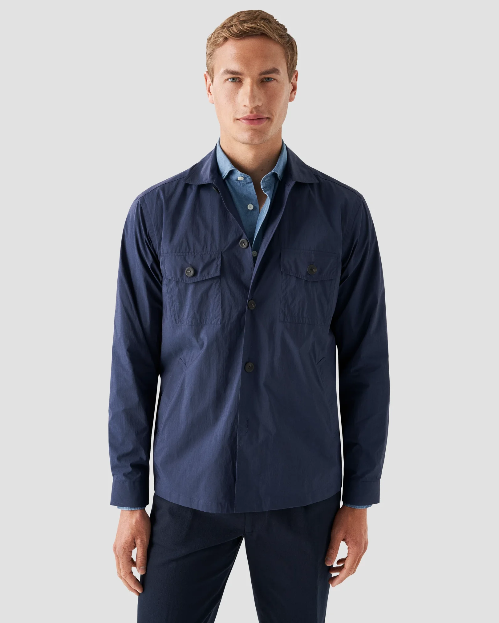 Eton - dark blue indigo wide spread collar
