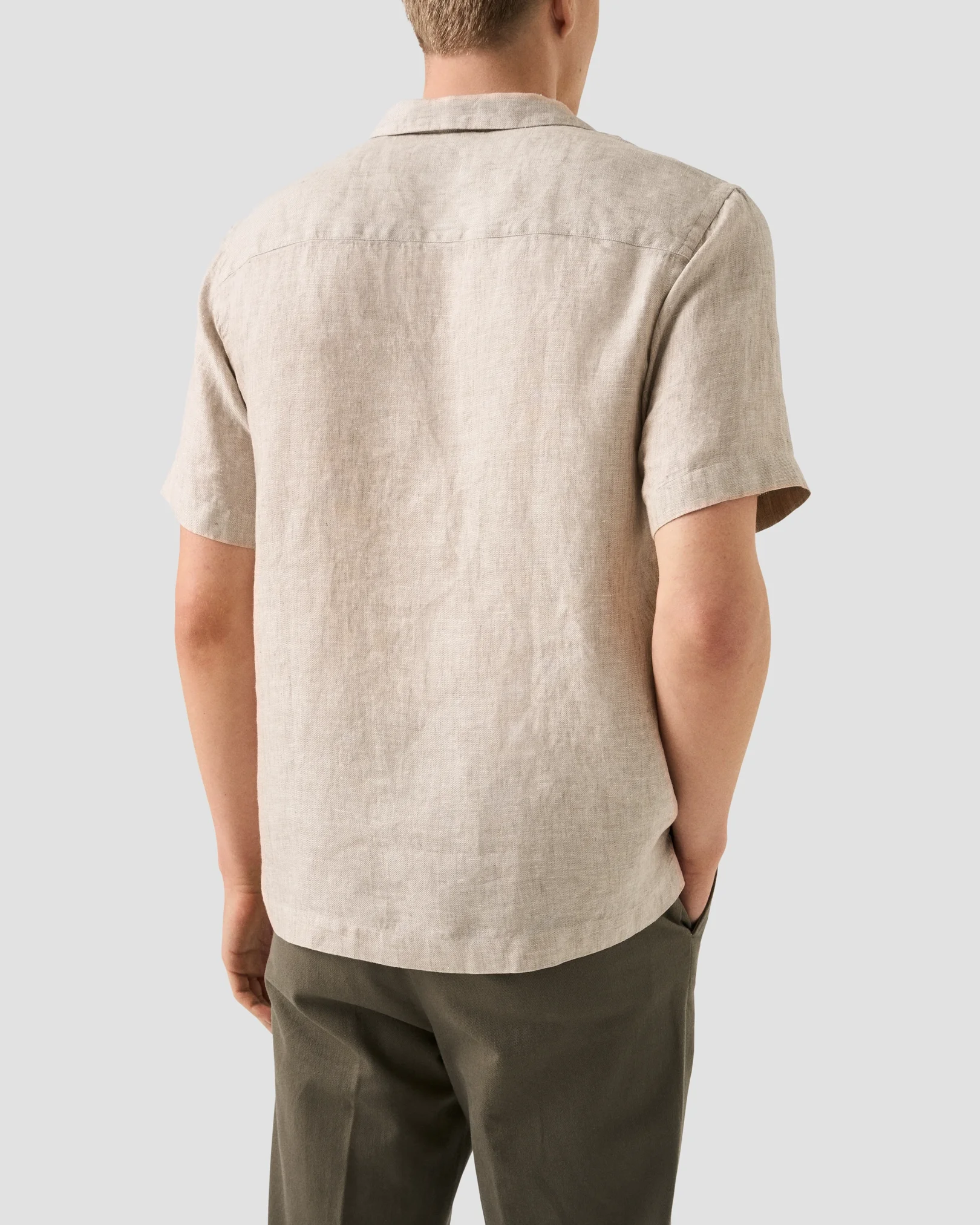 Eton - beige solid linen twill resort shirt