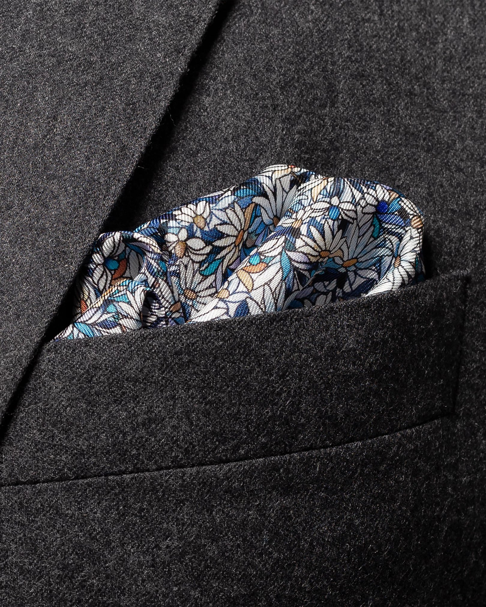 Eton - blue stained glass print silk pcket square