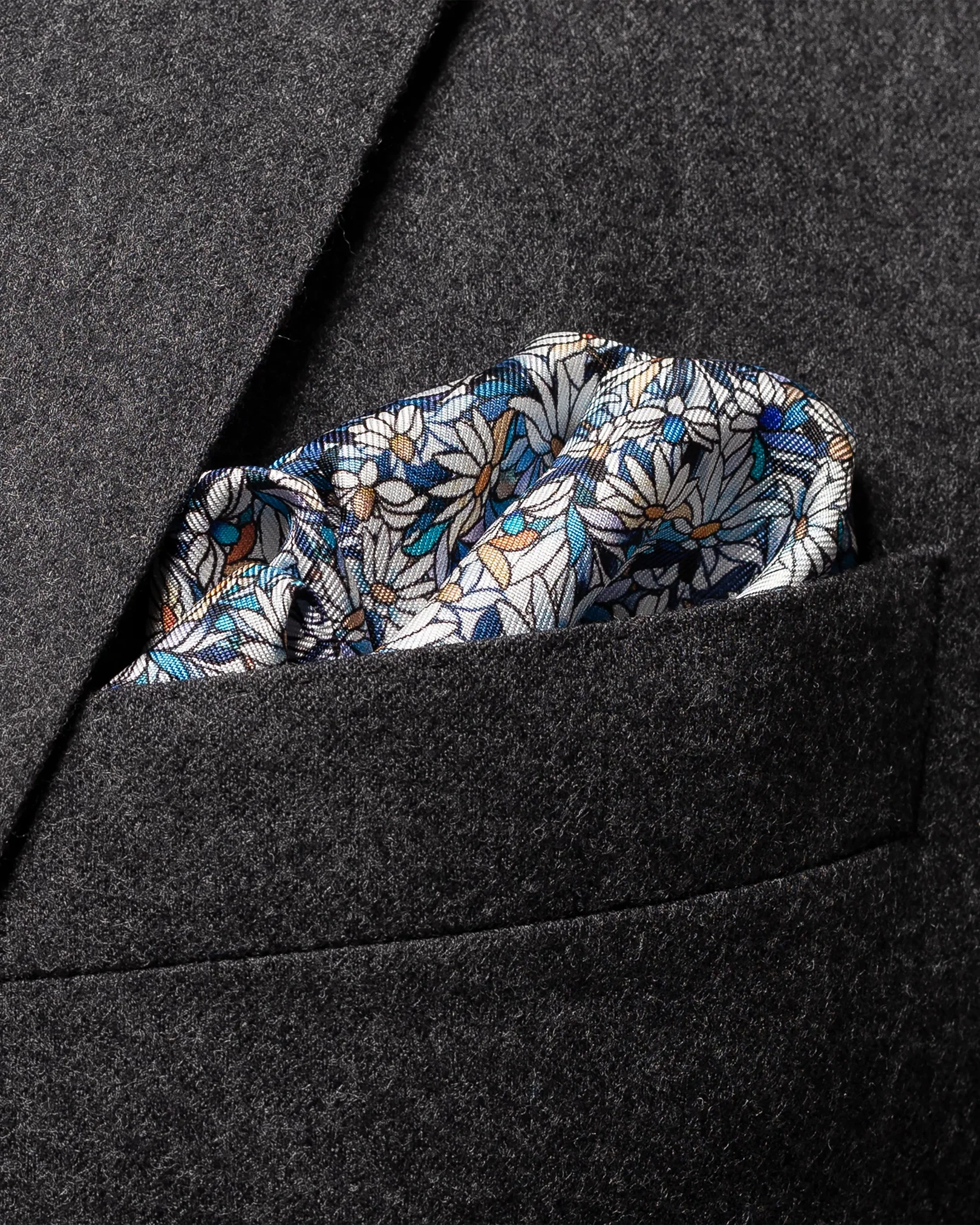 Eton - blue stained glass print silk pcket square