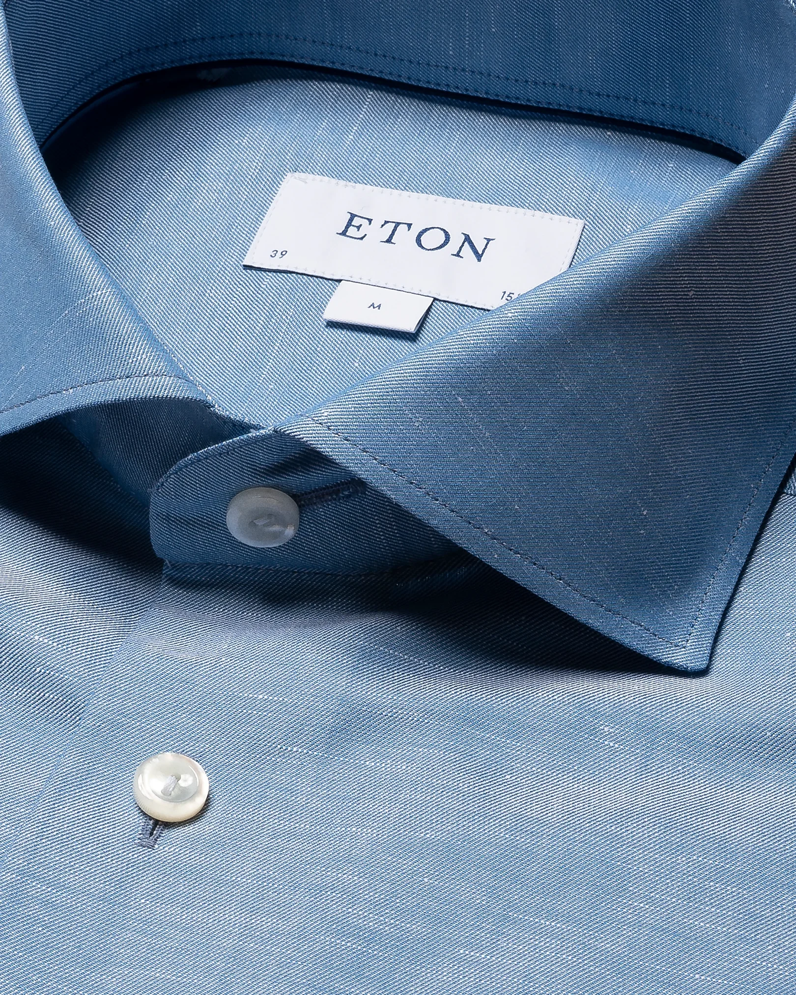 Eton - mid blue textured twill cotton silk blend