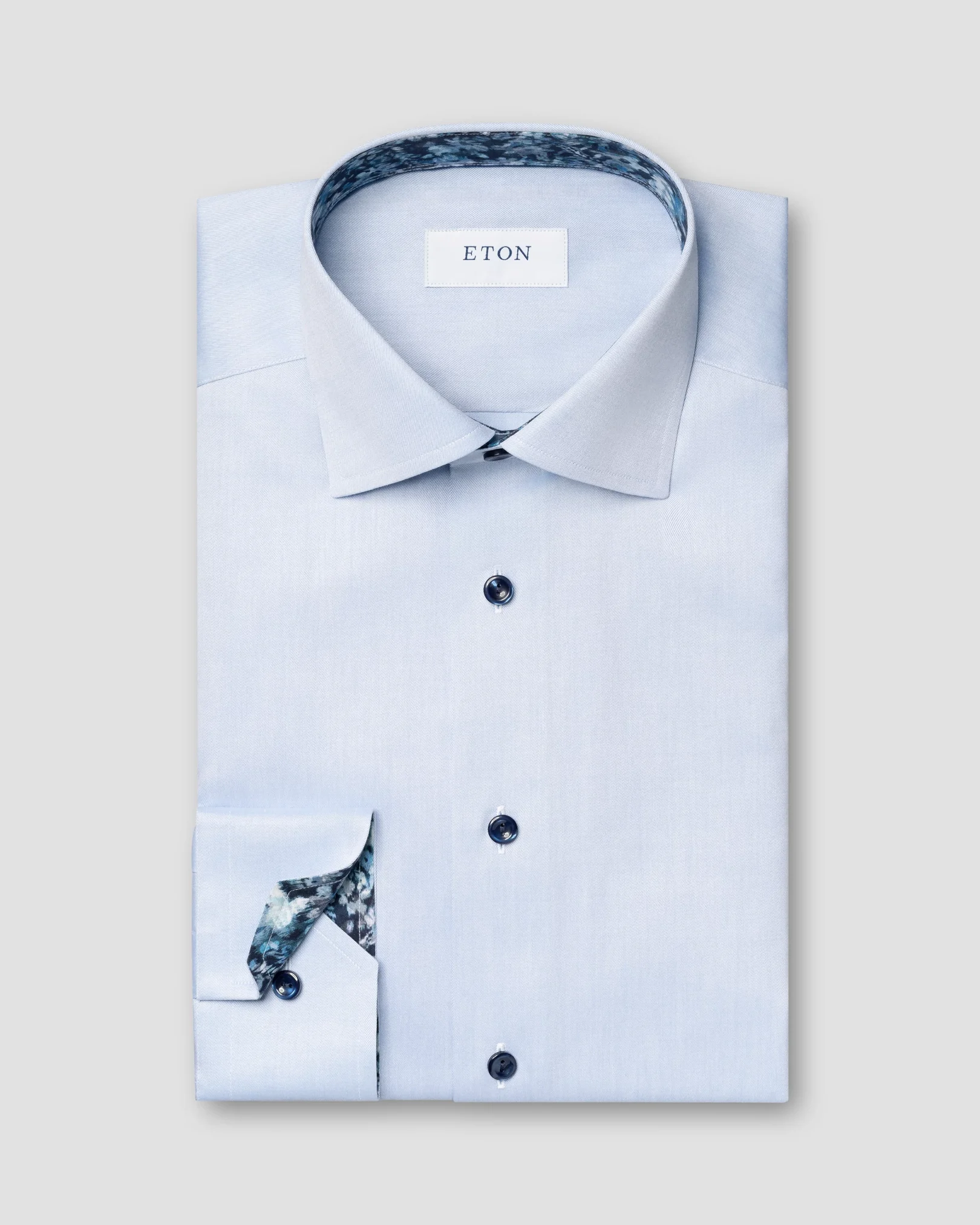 Eton - light blue floral effect signature twill shirt