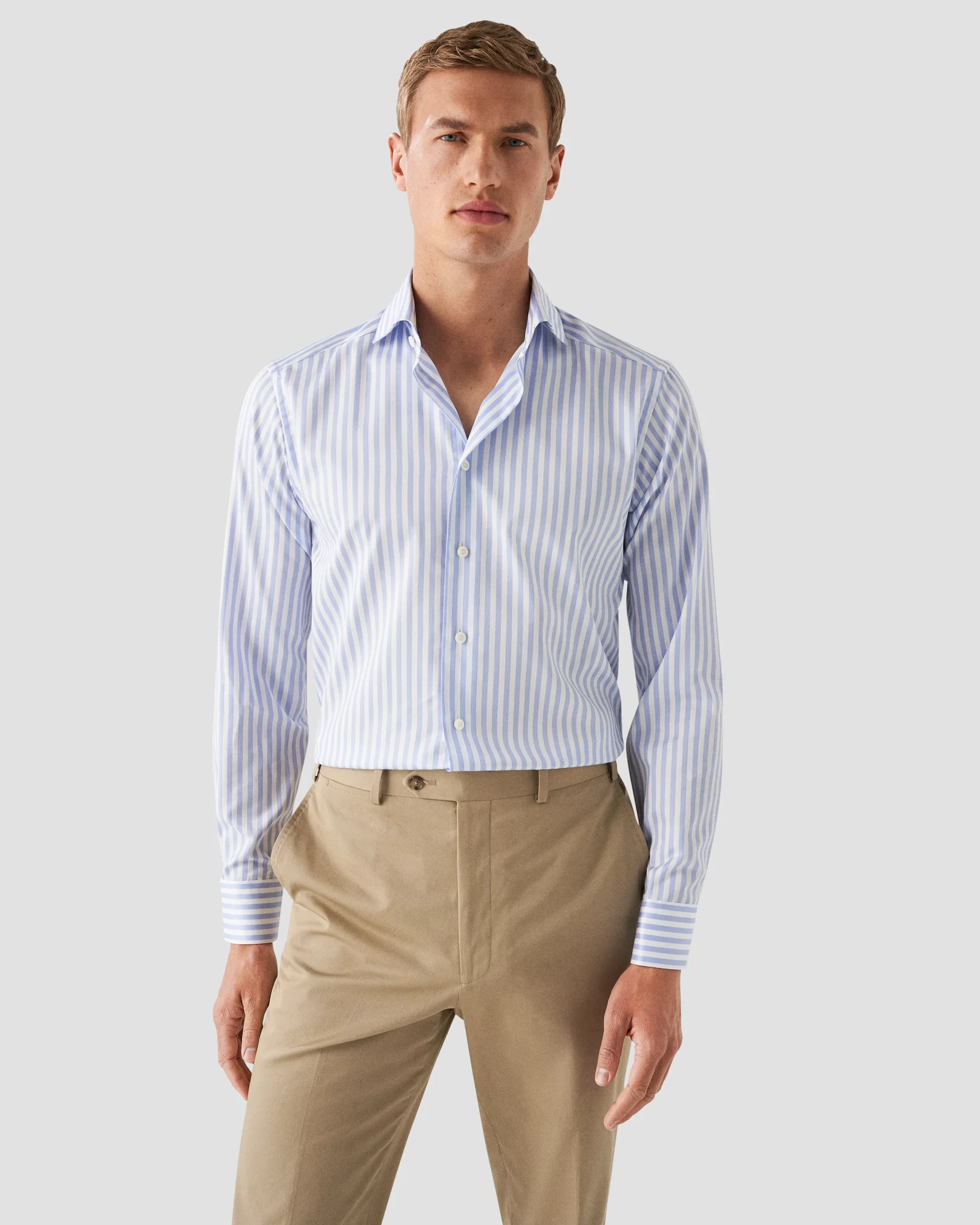 Eton - light blue twill wide spread bold striped