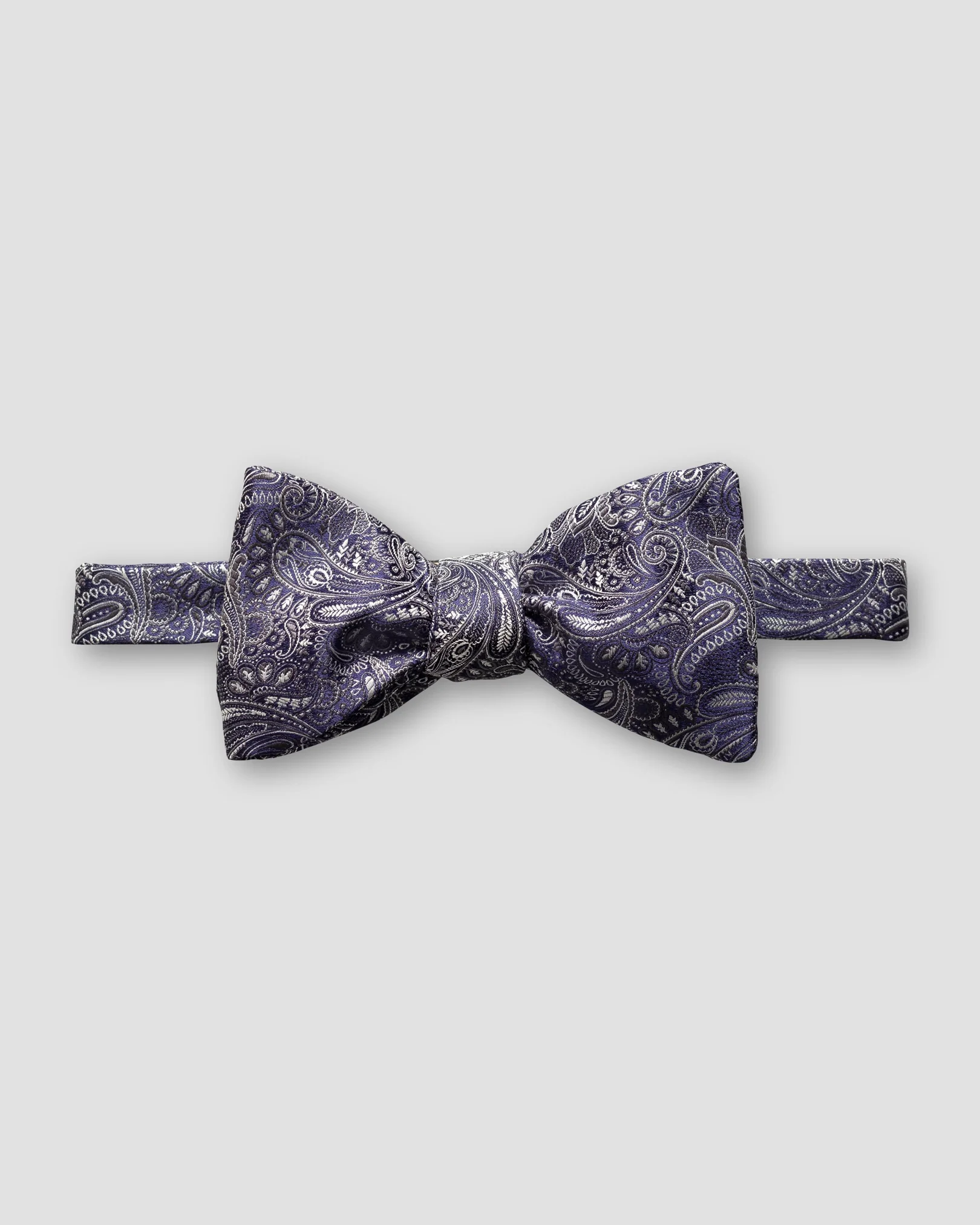 Eton - navy grey lustrous paisley bow tie self tied