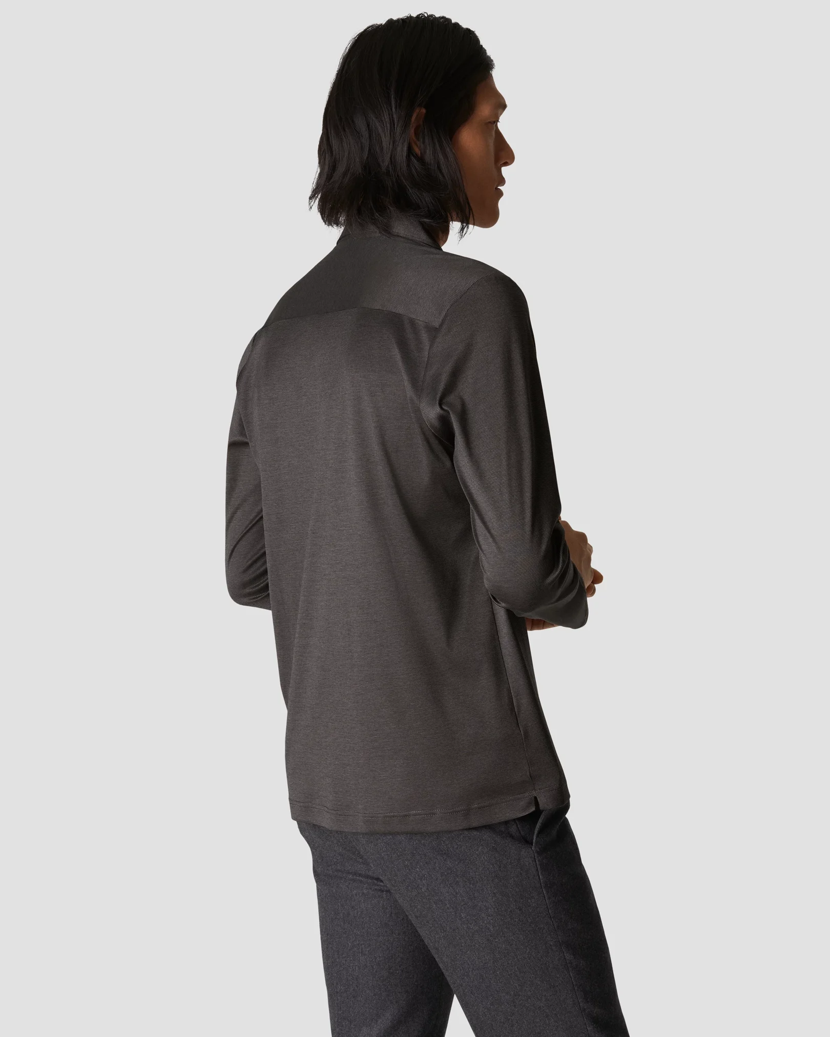 Eton - black interlock jersey open collar