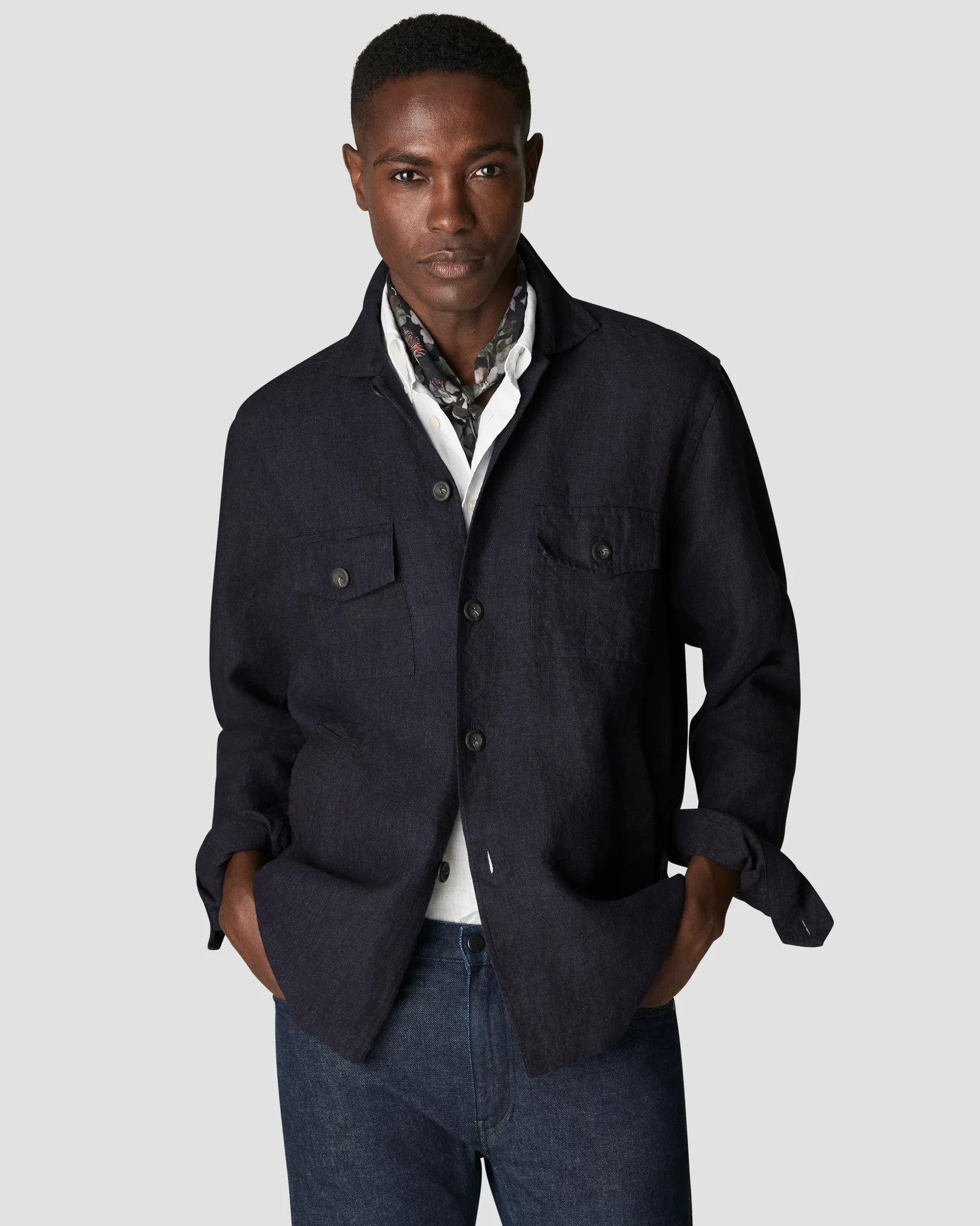Eton - navy blue linen overshirt