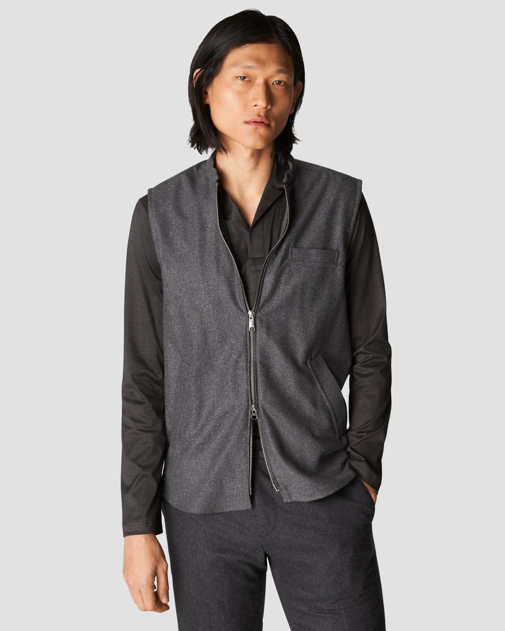 Eton - black interlock jersey open collar