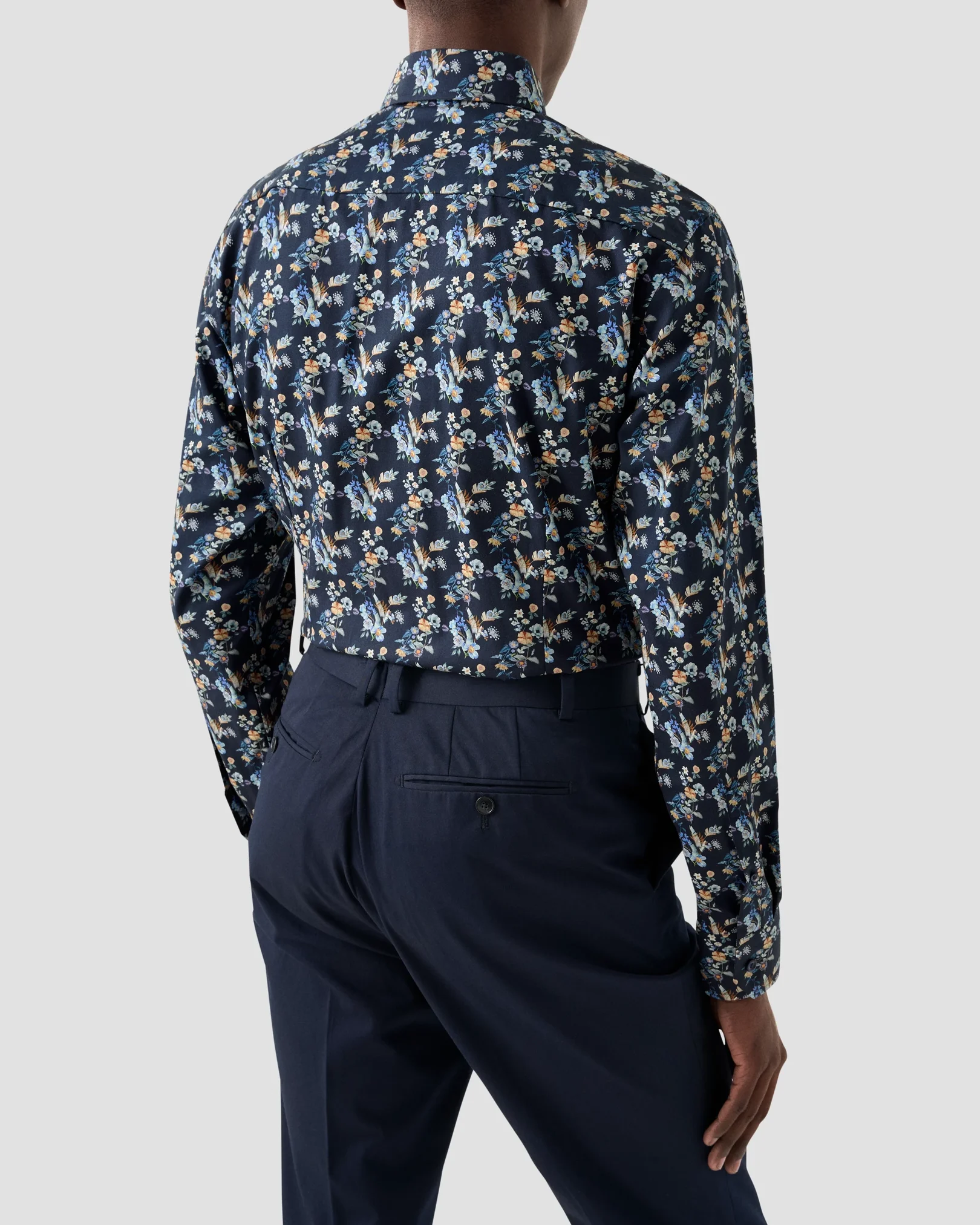 Eton - navy floral twill weave shirt