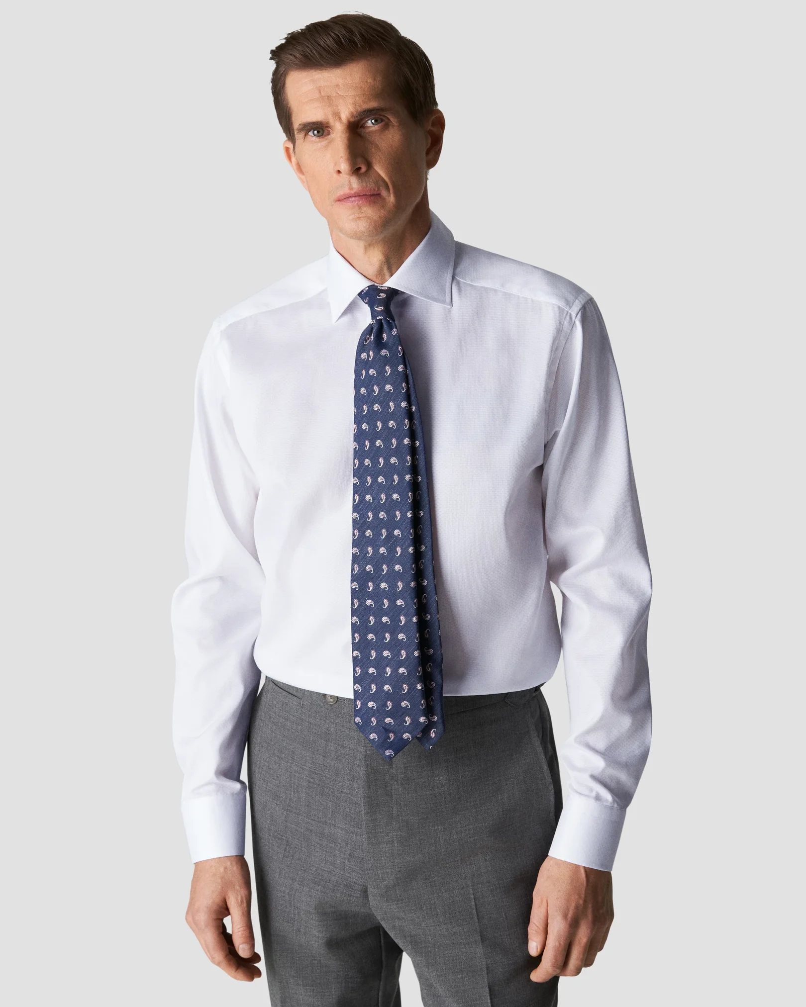 Eton - white twill cutaway dobby effect
