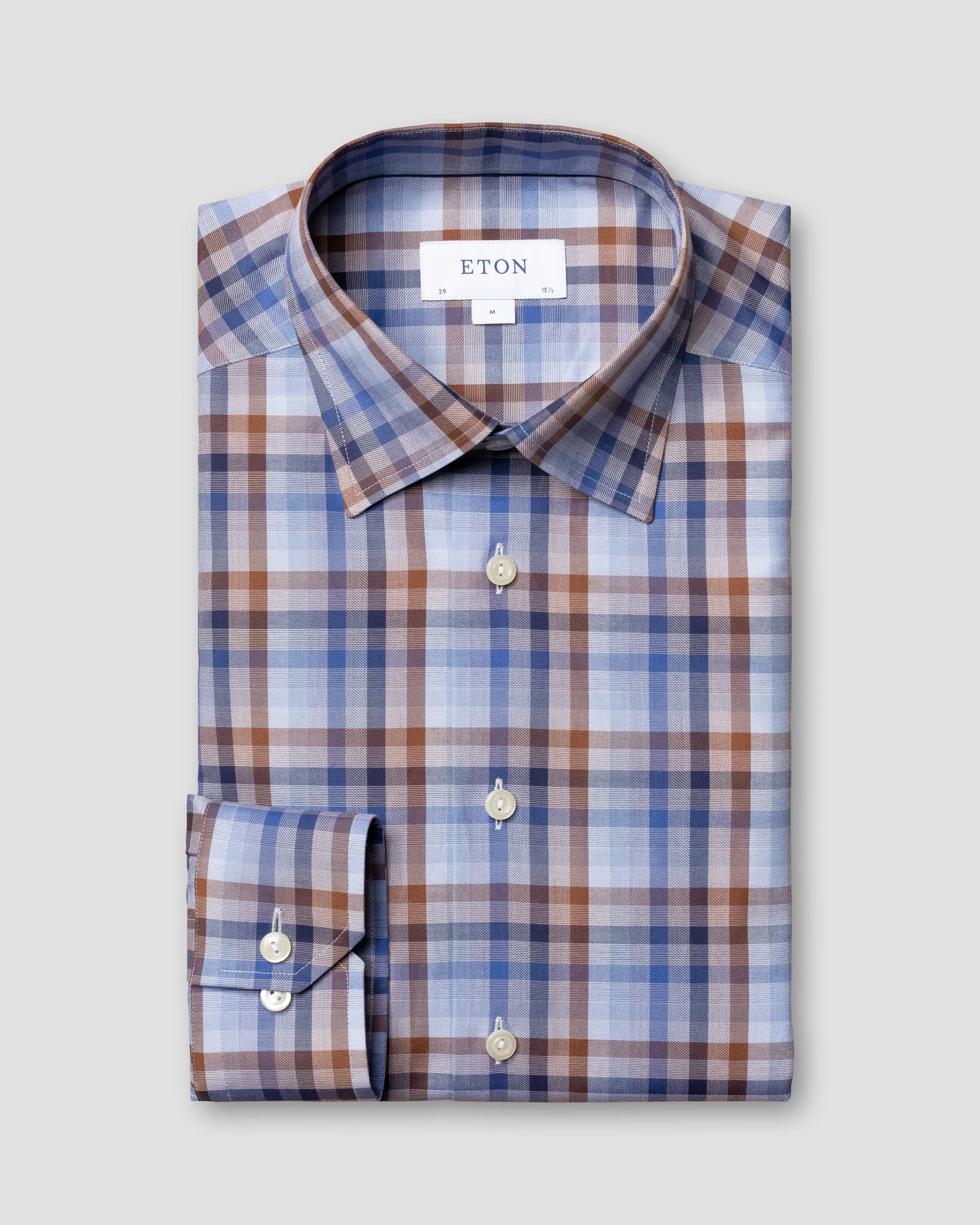Eton - blue brown plaid signature twill shirt