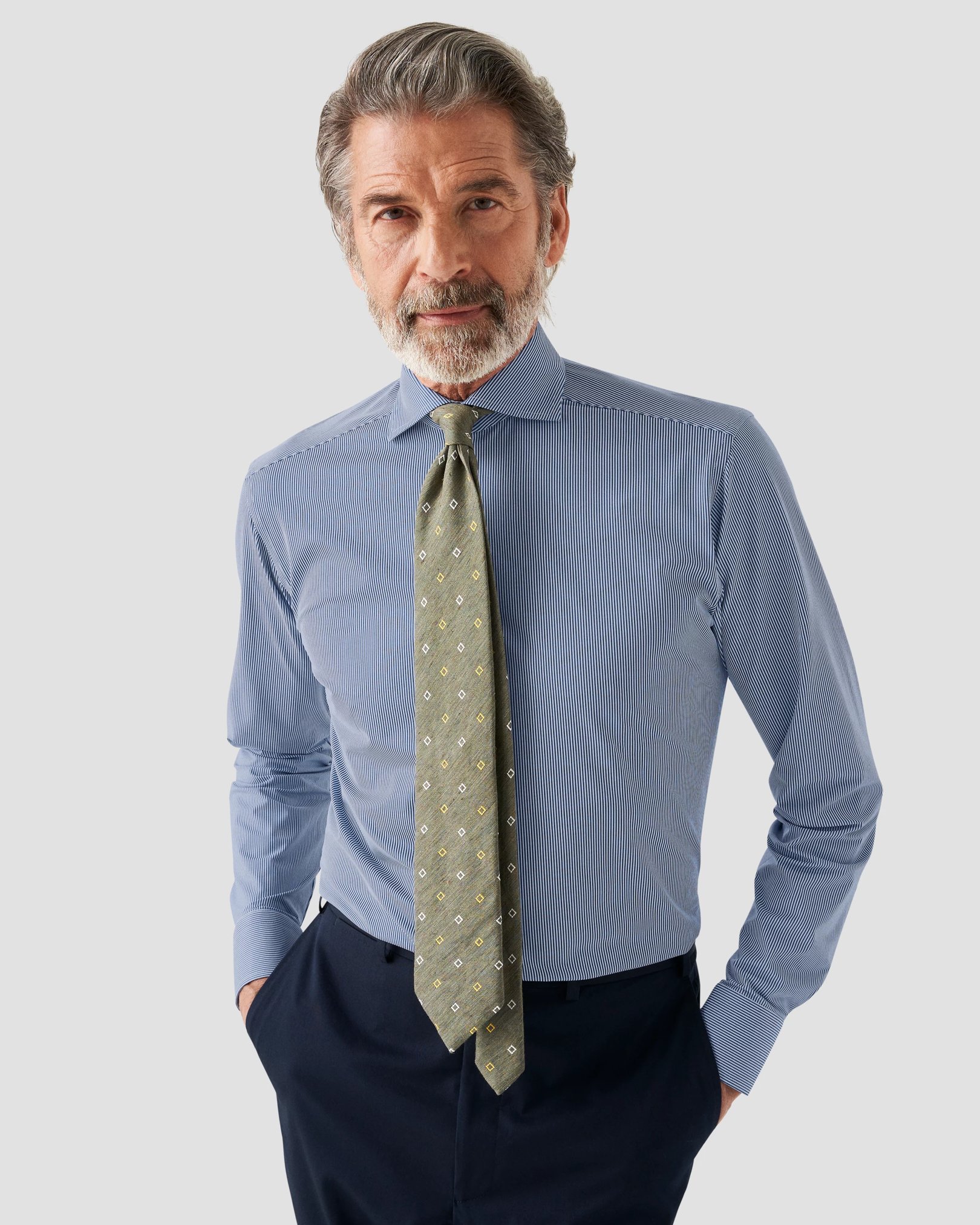 Eton - dark blue 4 way stretch wide spread