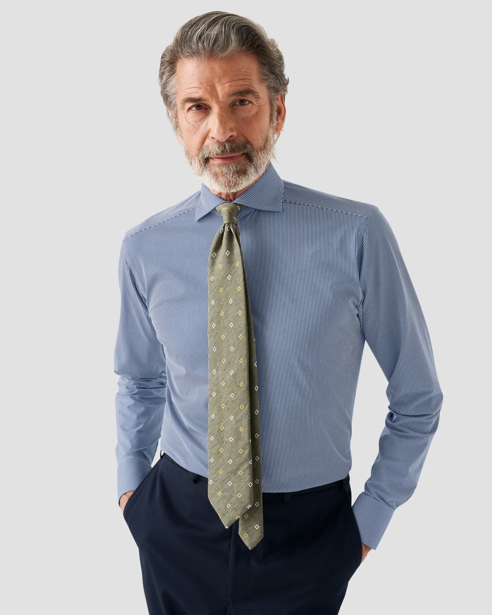 Eton - dark blue 4 way stretch wide spread