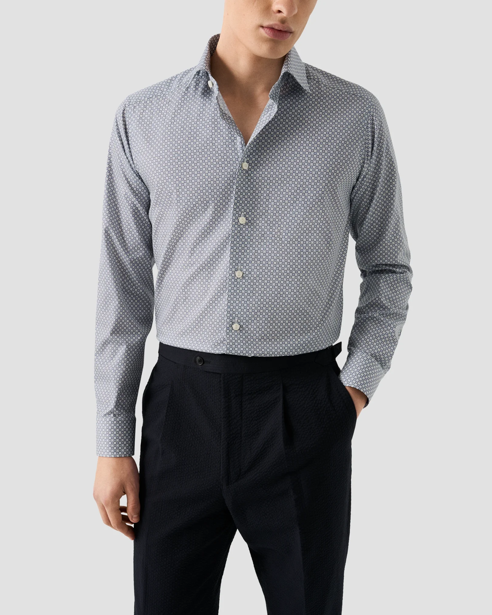 Eton - mid blue medallion signature twill shirt