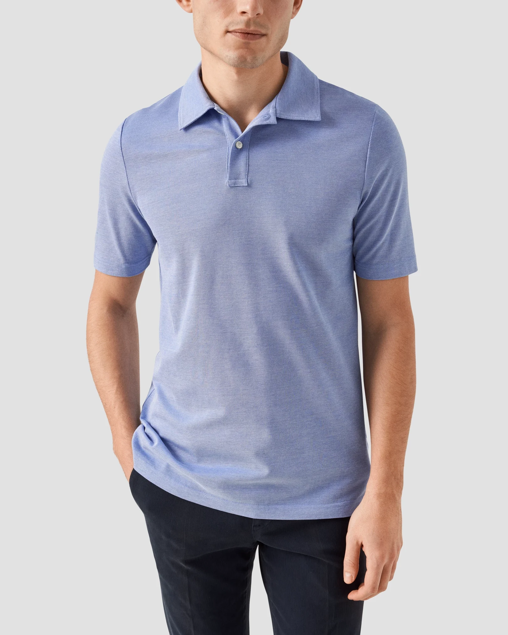 Eton - mid blue turndown collar short sleeve