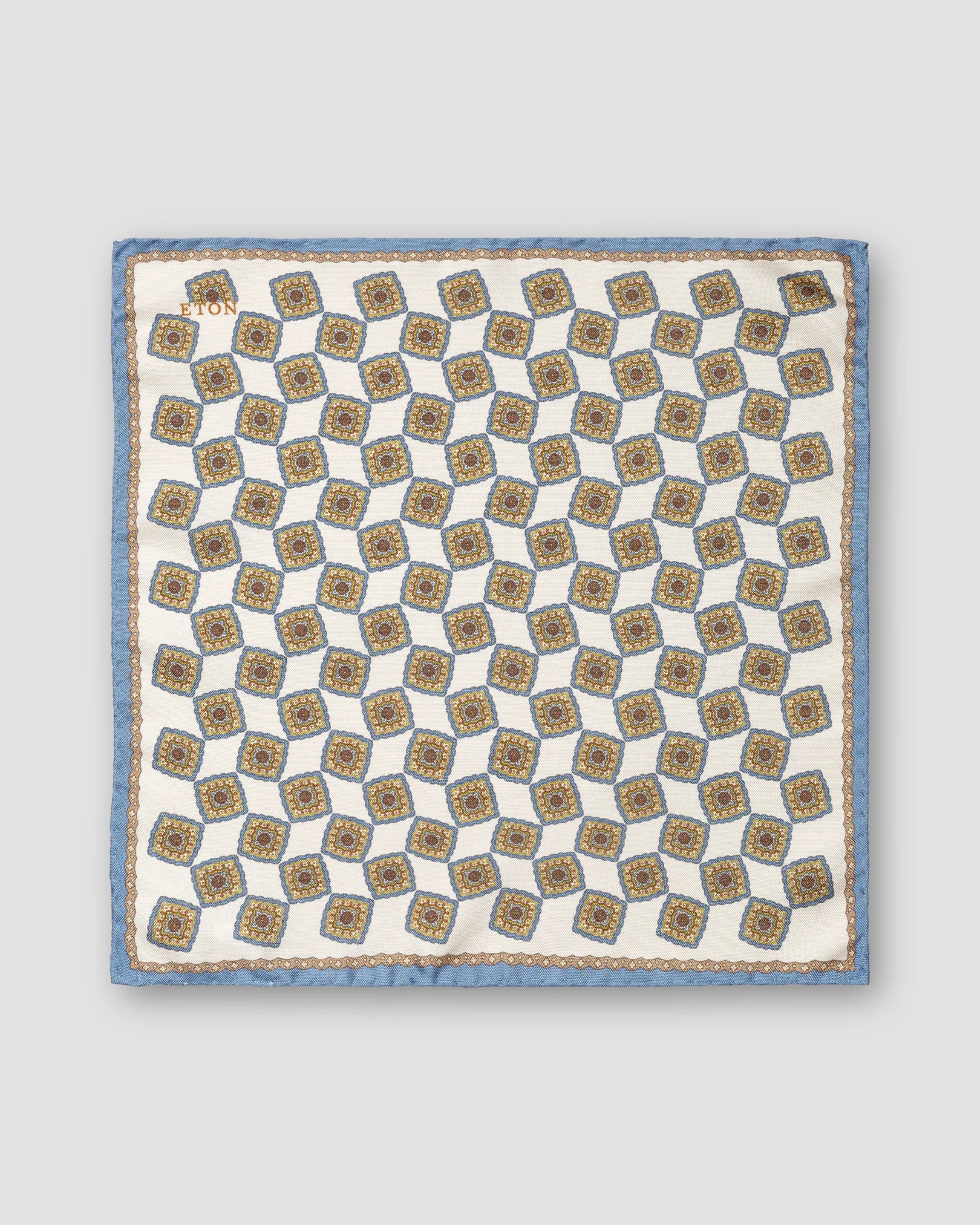 Eton - blue geometric print panama silk pocket square