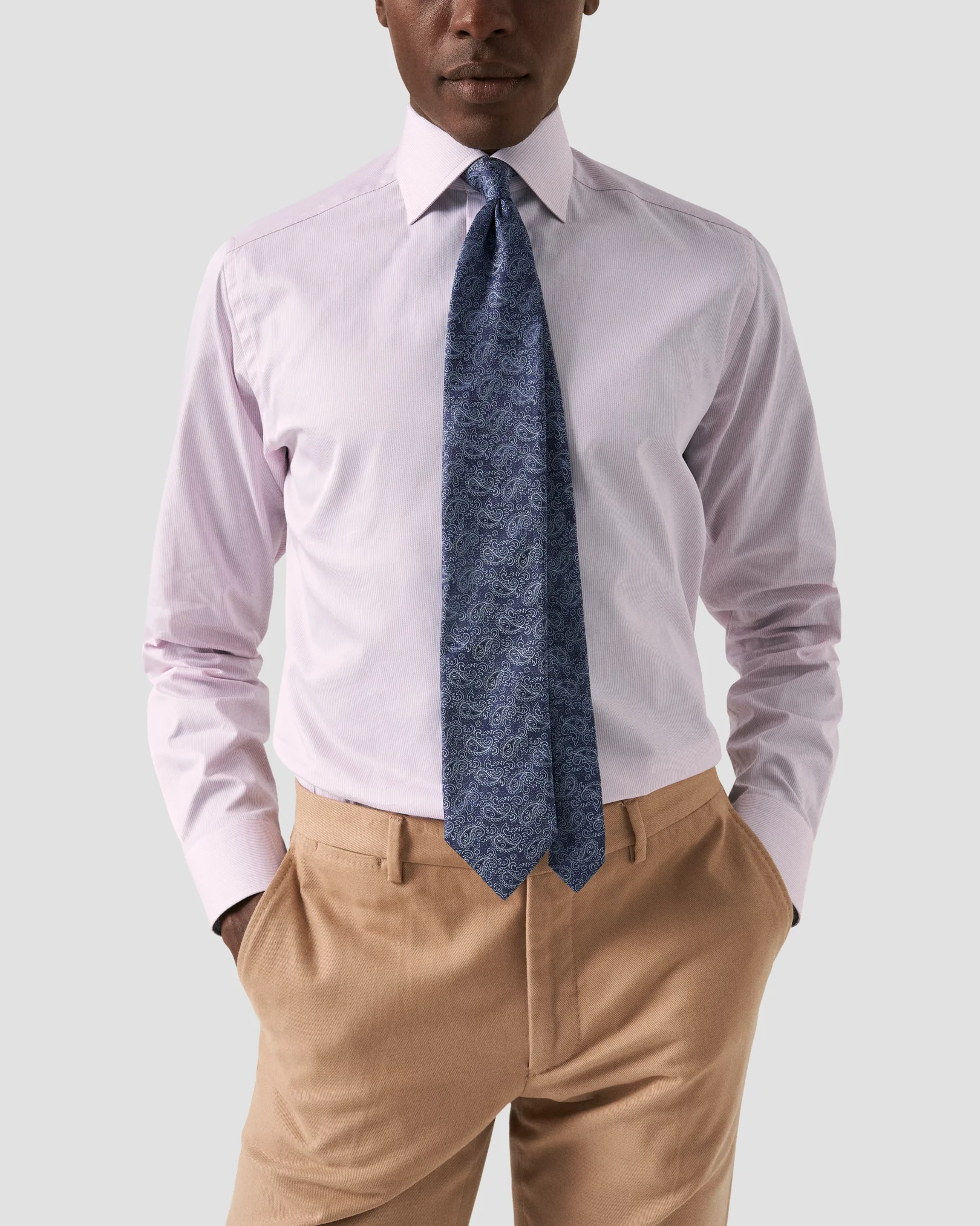 Eton - pink twill contrast shirt
