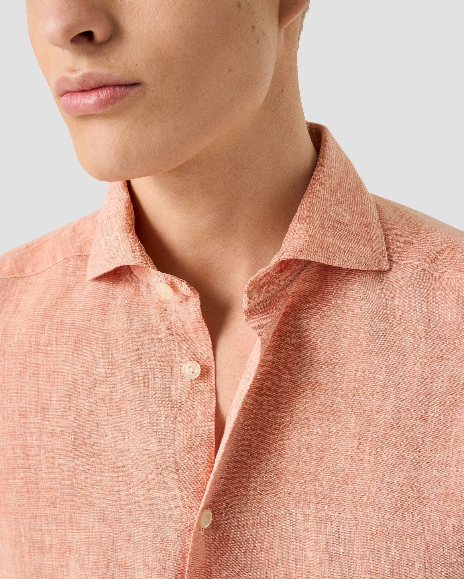 Eton - orange solid short sleeve linen shirt