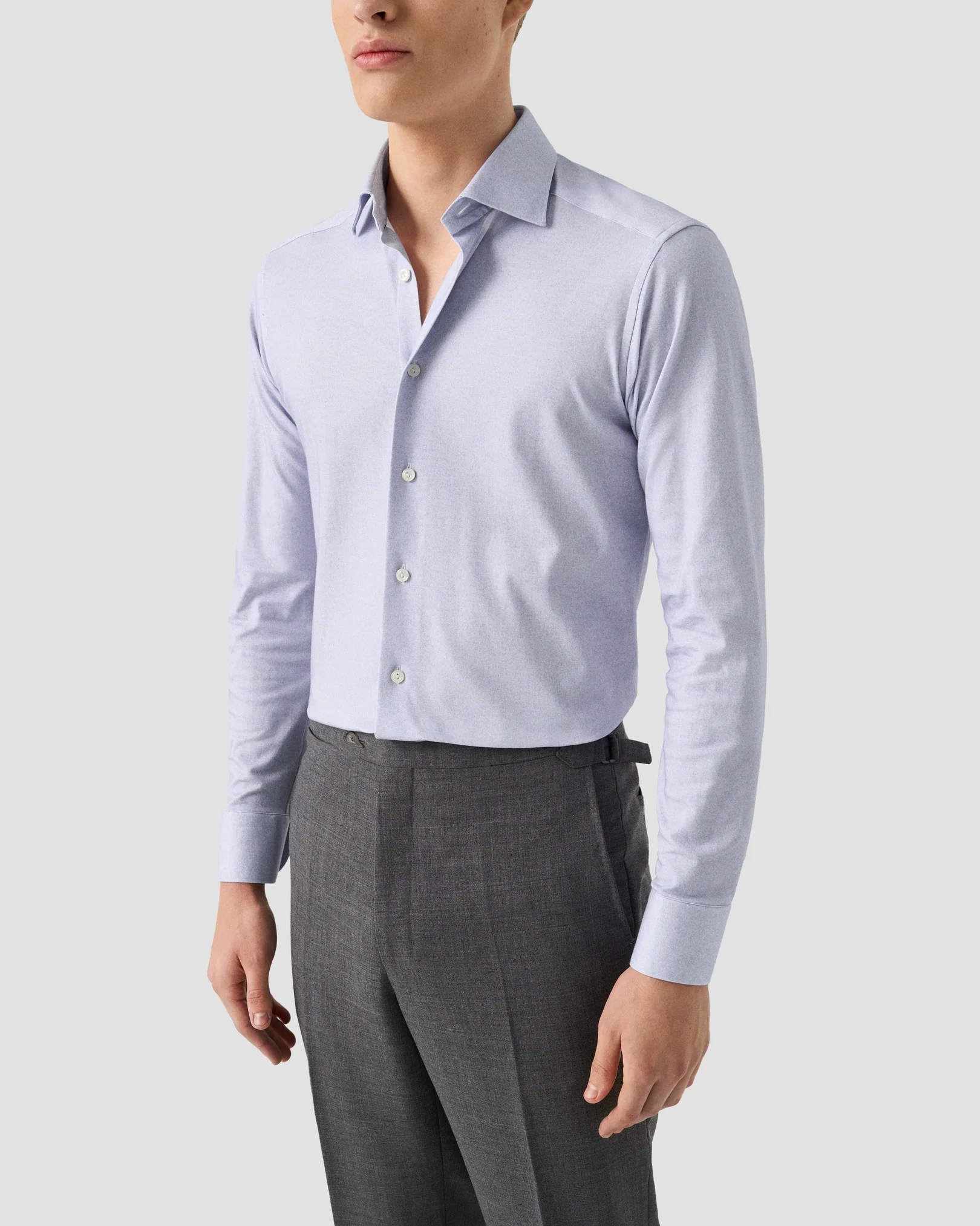 Eton - mid purple solid cotton four way stretch shirt