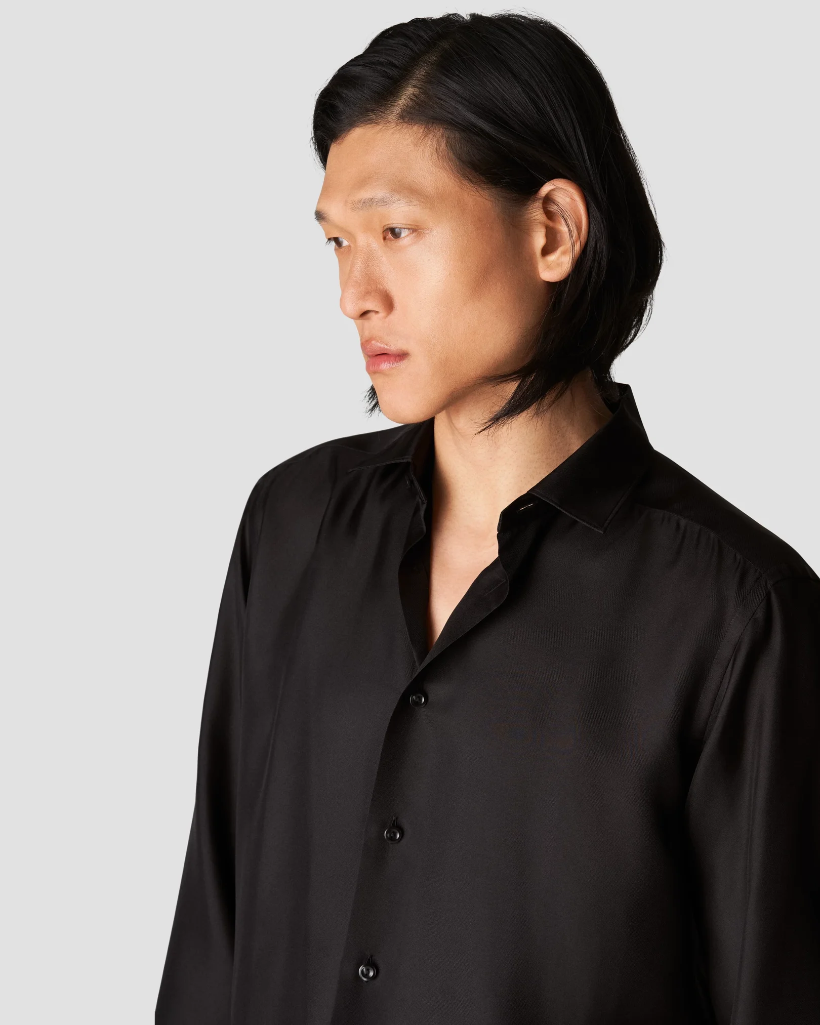 Eton - black silk pointed rounded single one buttonhole slim soft