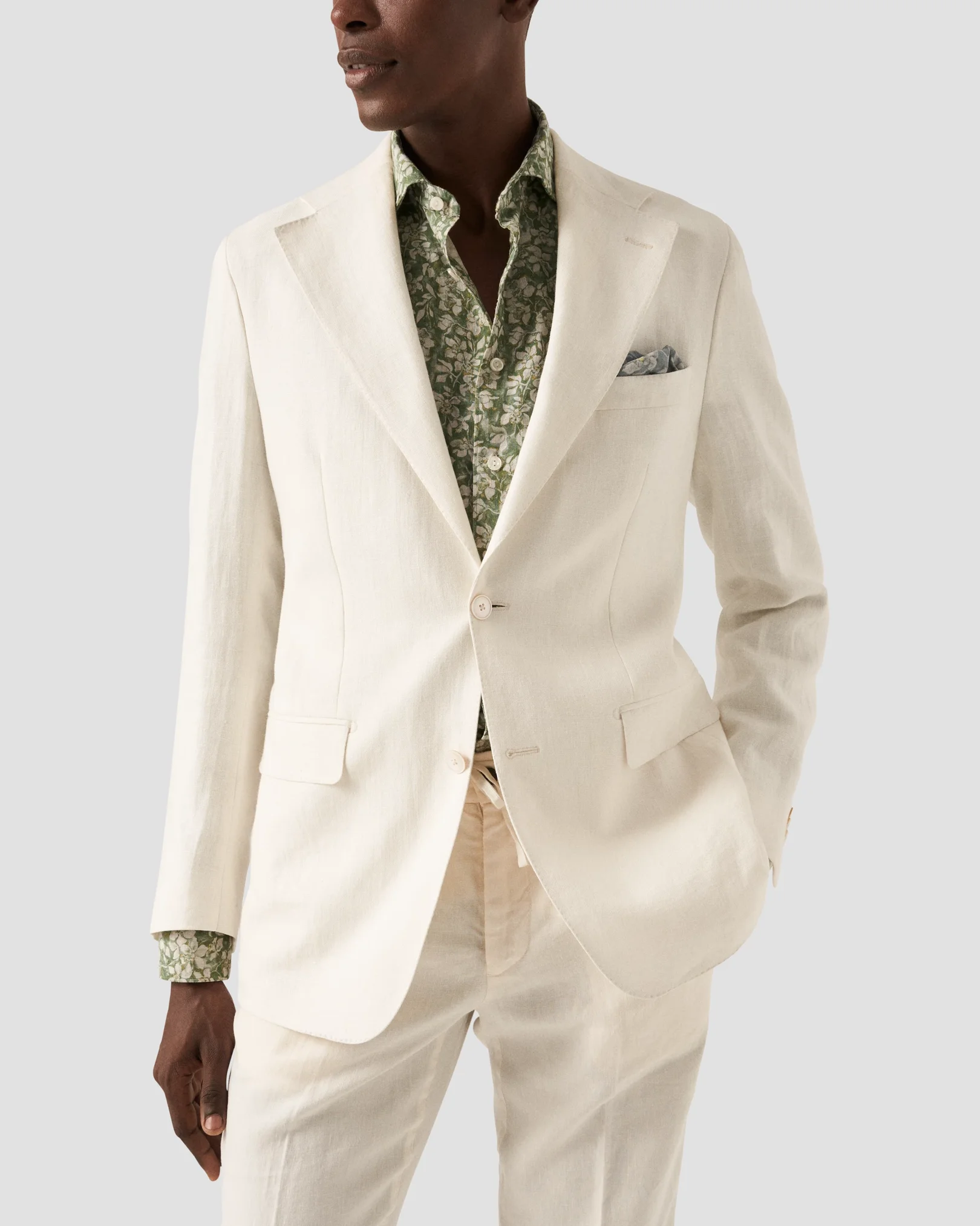 Eton - beige floral linen shirt