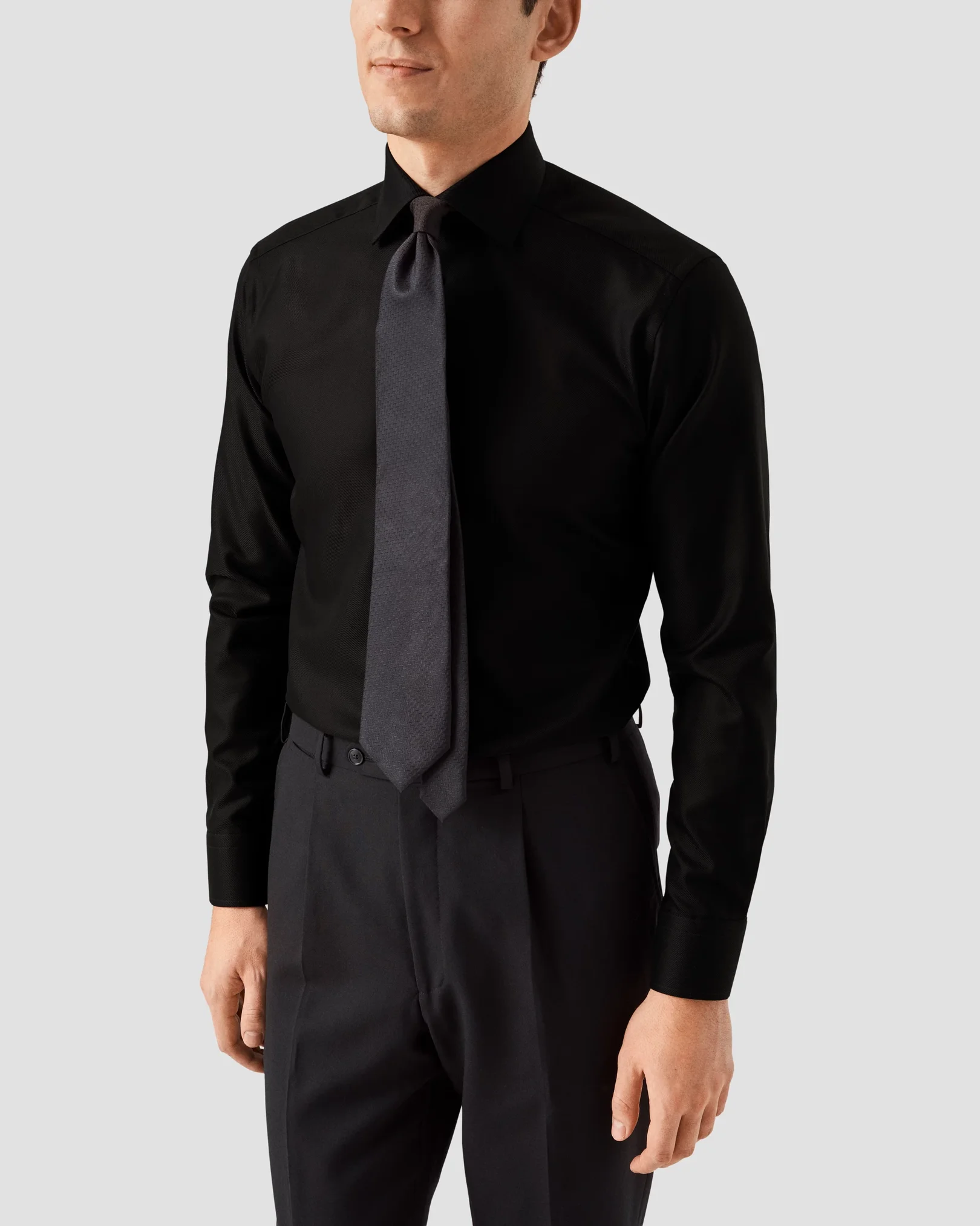 Eton - black textured twill shirt