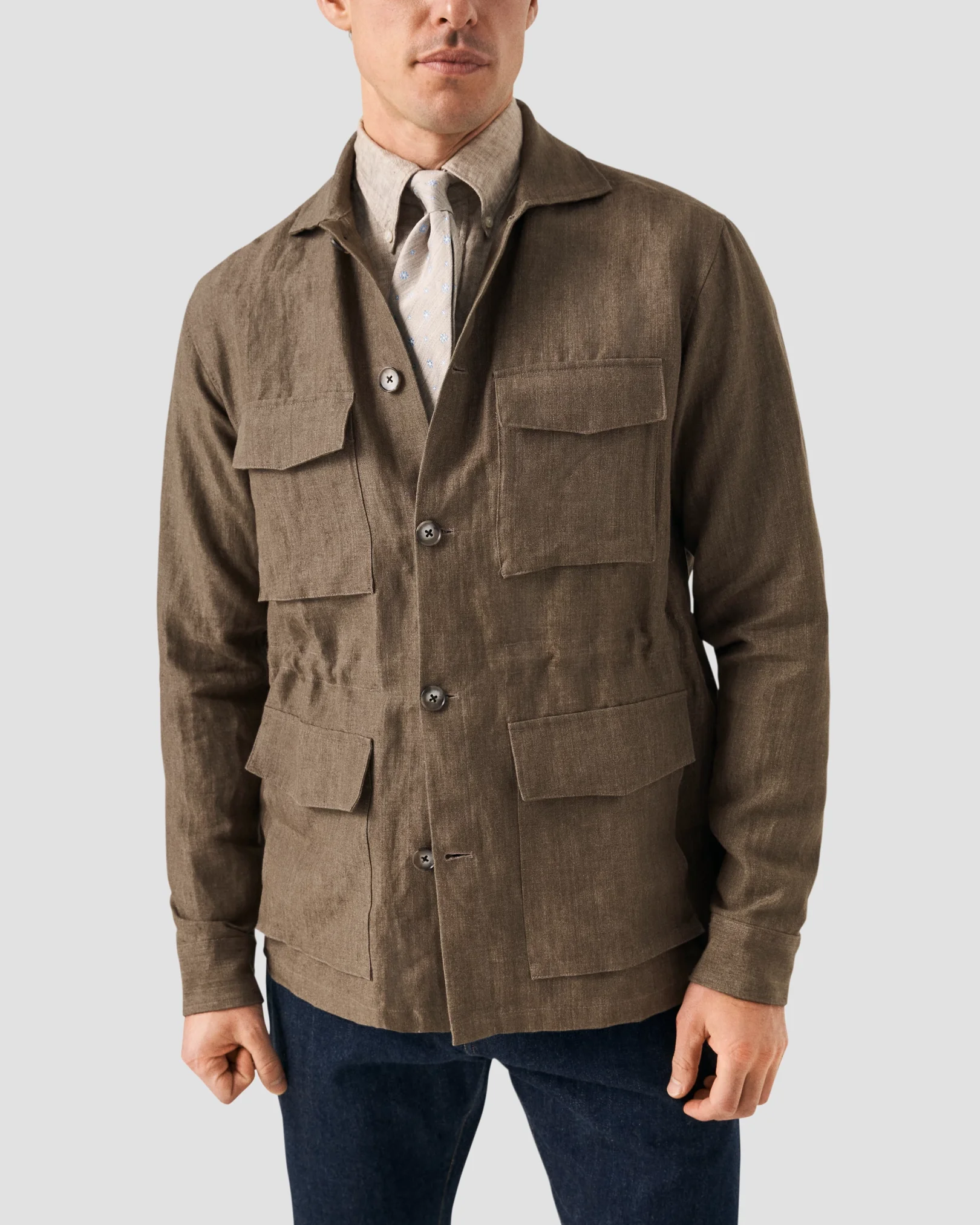 Eton - dark green turndown collar overshirt