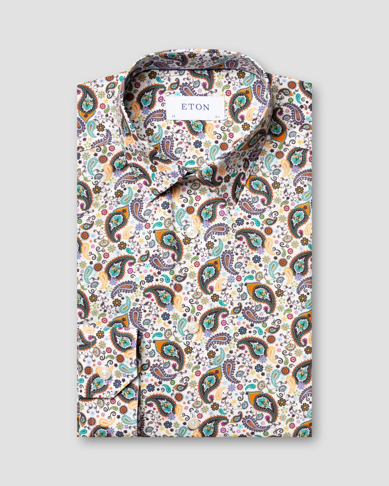 Eton - green multi paisley poplin shirt pointed