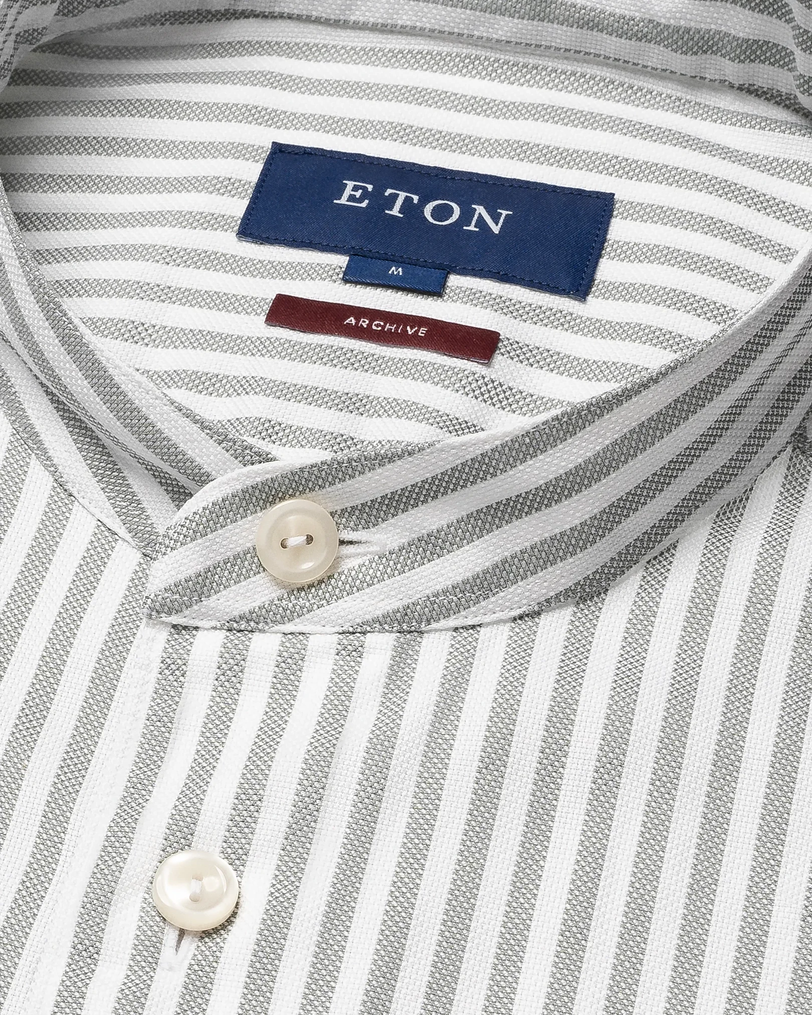 Eton - light grey striped oxford band collar shirt