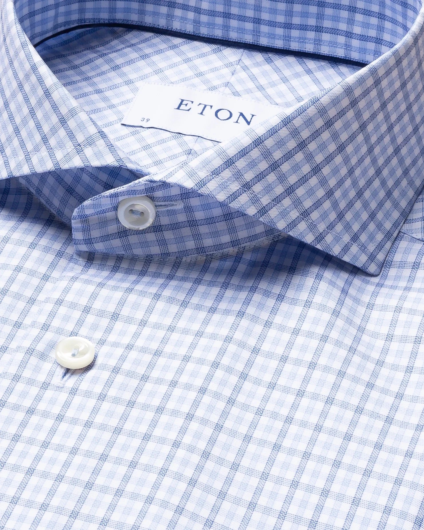 Eton - light blue checked cotton tencel shirt extreme cut away
